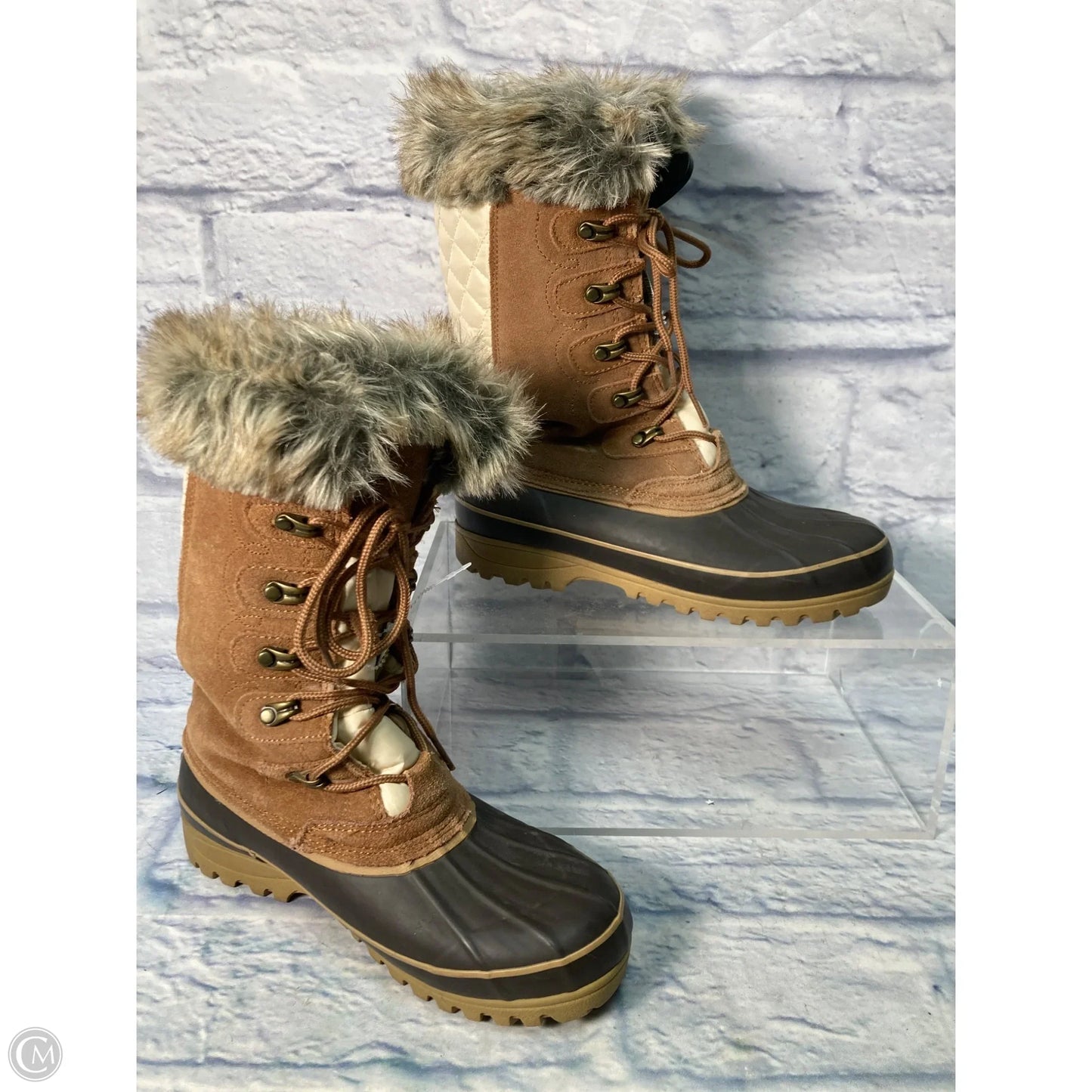 Boots Snow By Khombu In Brown & Cream, Size: 8
