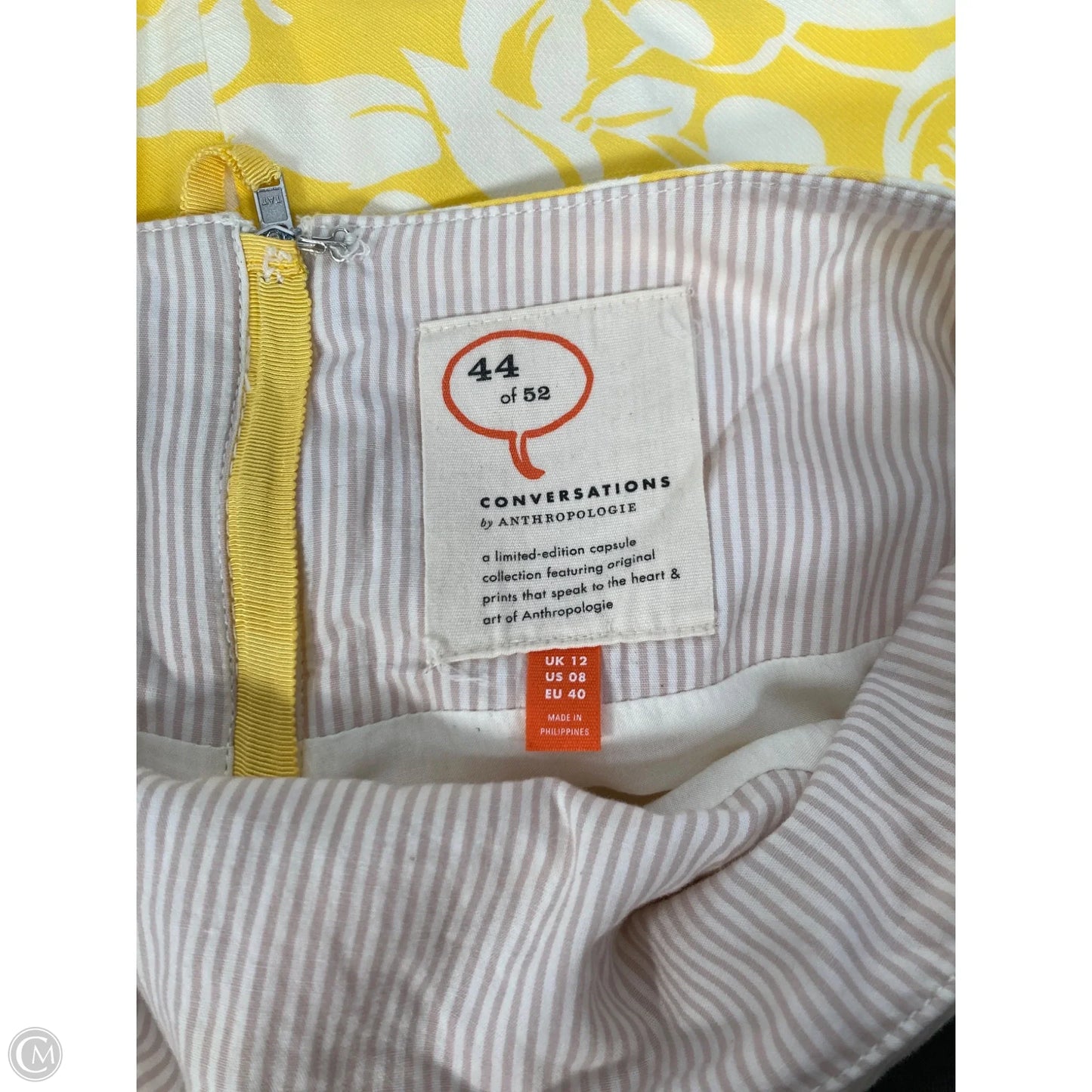 Skirt Midi By Anthropologie In White & Yellow, Size: 8