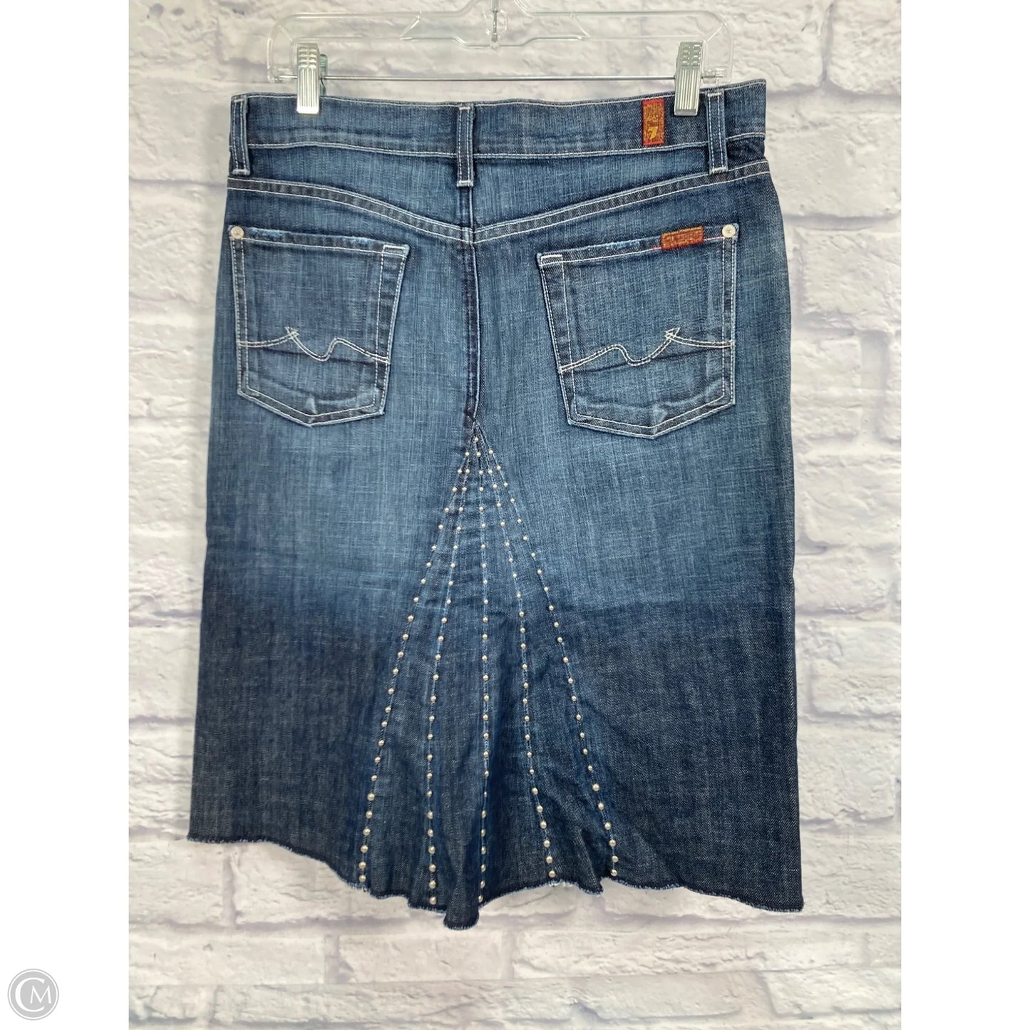 Skirt Midi By 7 For All Mankind In Blue Denim, Size: 8