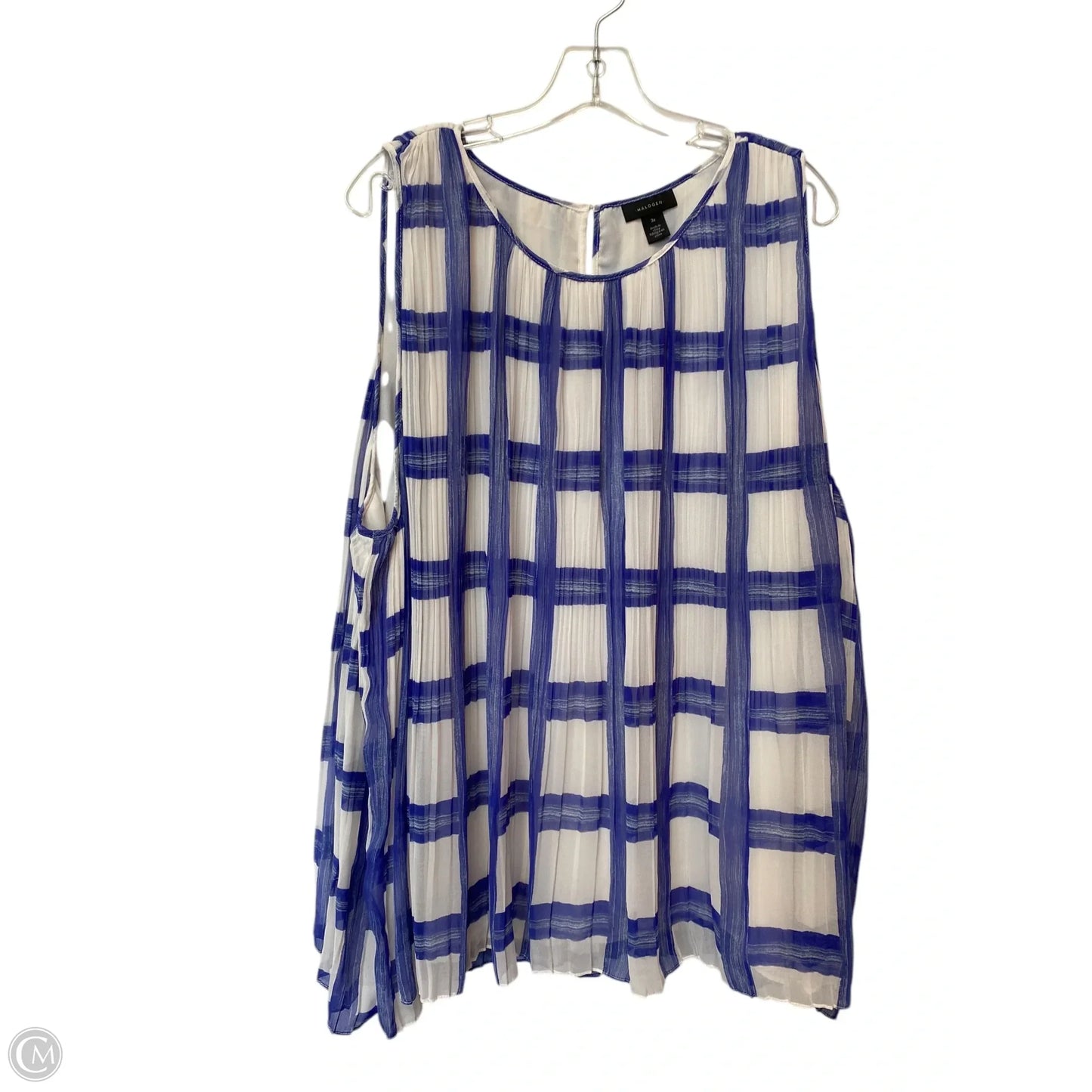 Top Short Sleeve By Halogen In Blue & White, Size: 3x