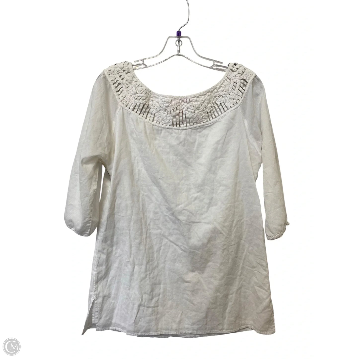 Top 3/4 Sleeve Designer By Lilly Pulitzer In White, Size: L