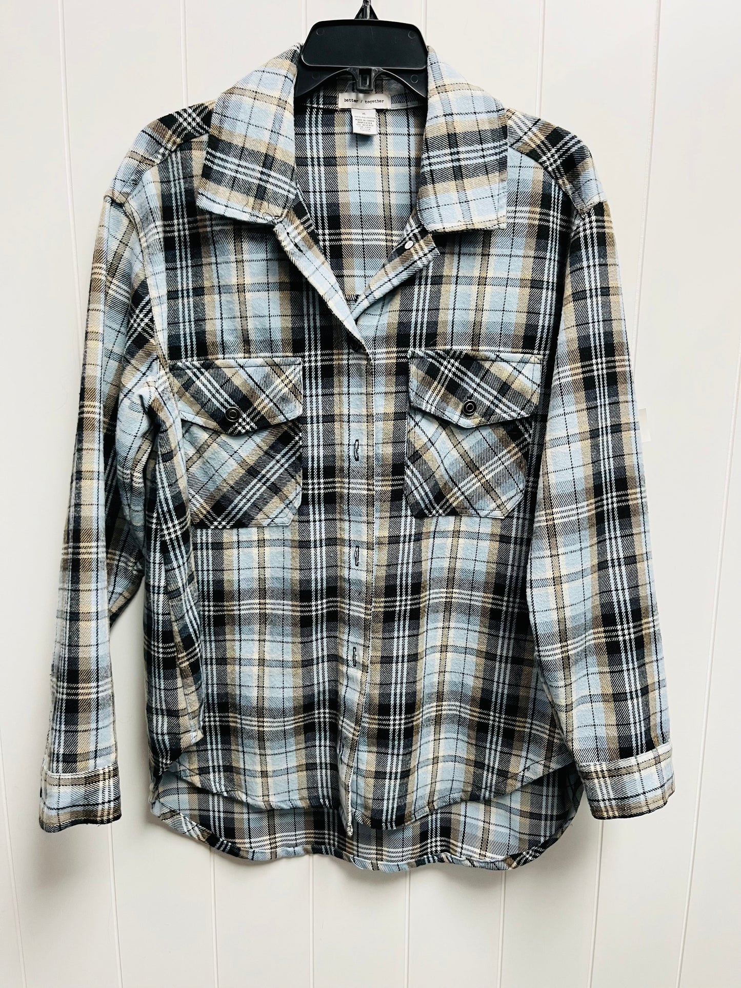 Jacket Shirt By BETTER TOGETHER In Blue & Tan, Size: Xl