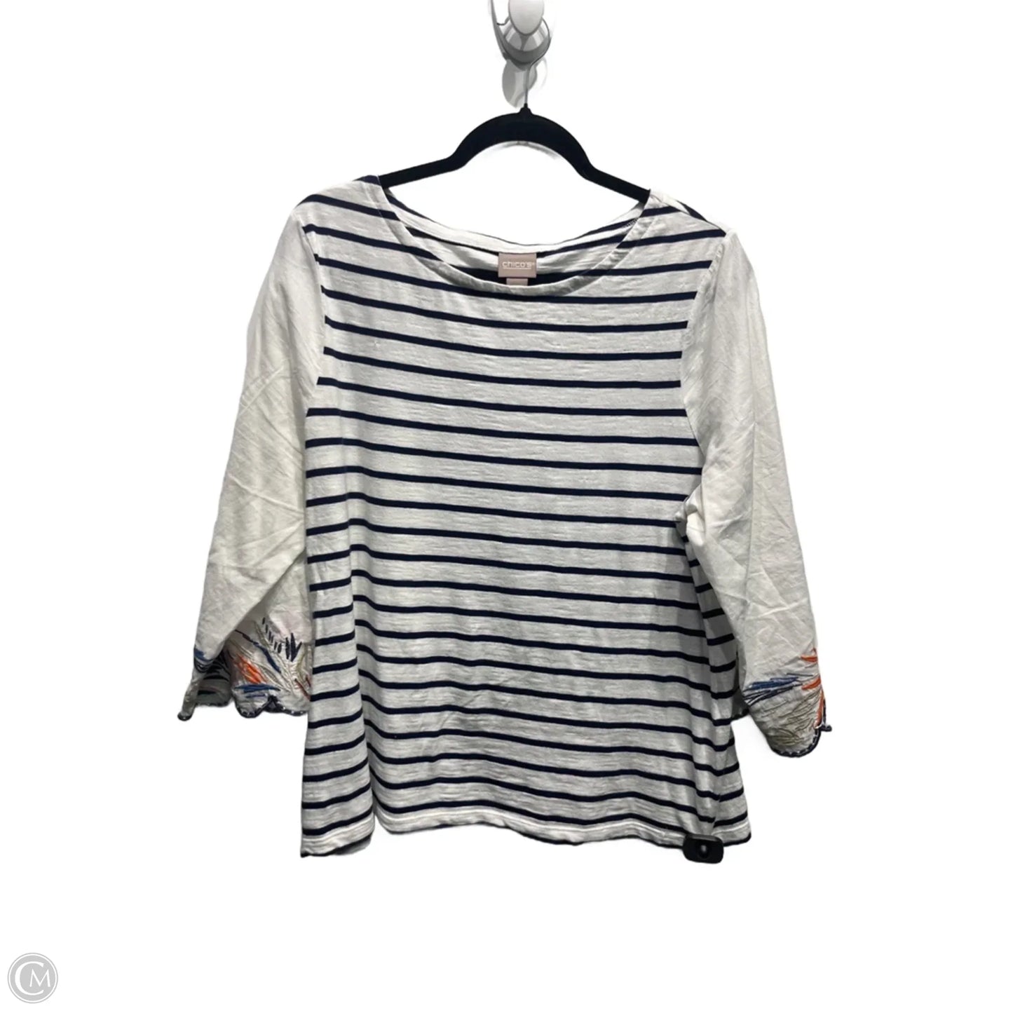 Top Long Sleeve By Chicos In Blue & White, Size: L