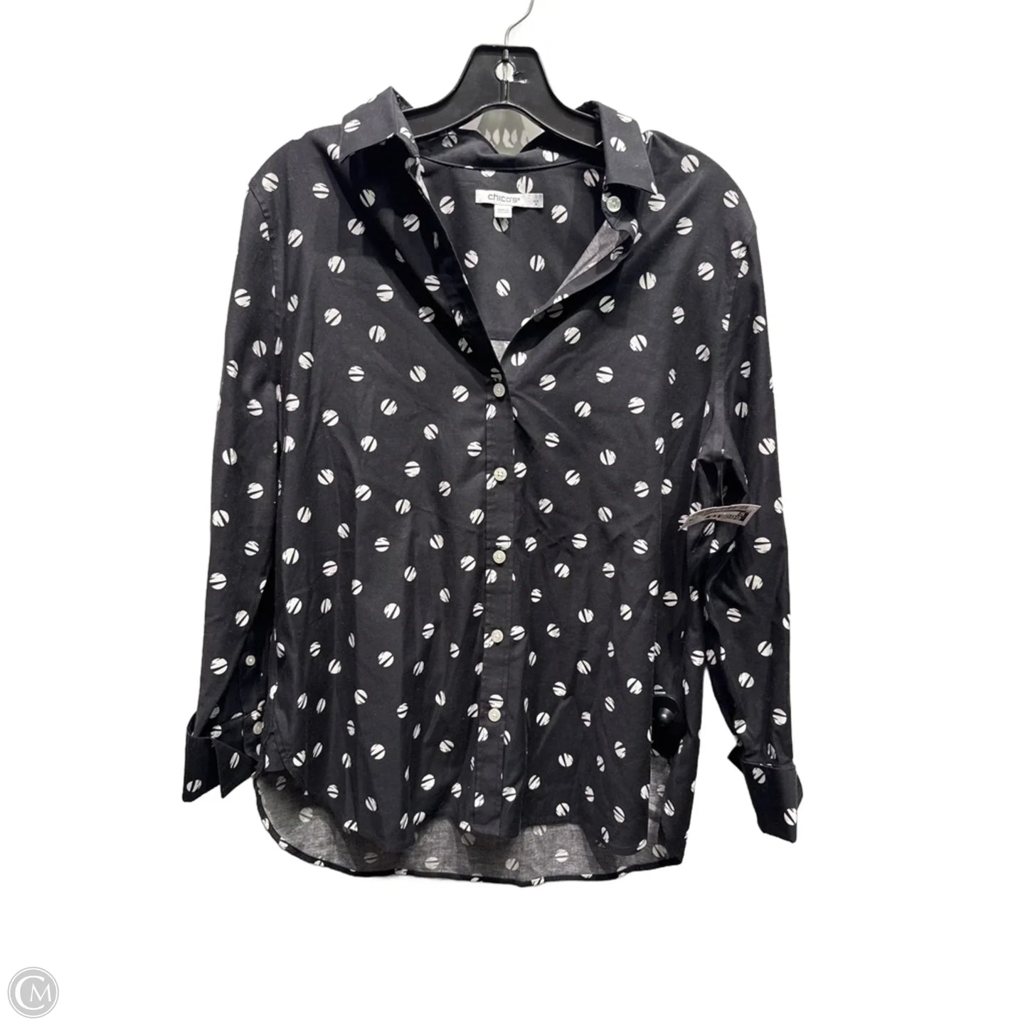 Top Long Sleeve By Chicos In Black & White, Size: M