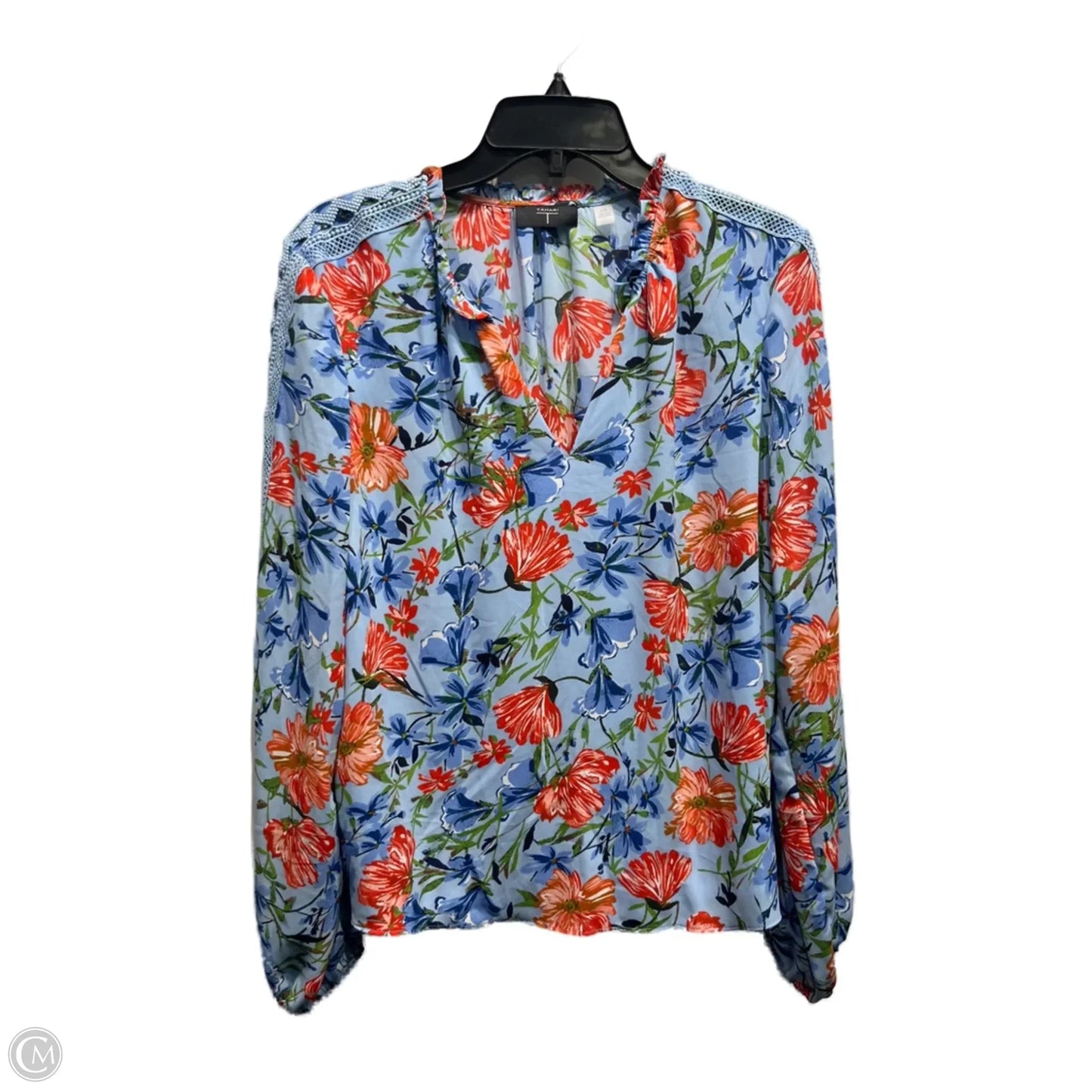 Top Long Sleeve By Tahari In Blue & Red, Size: L
