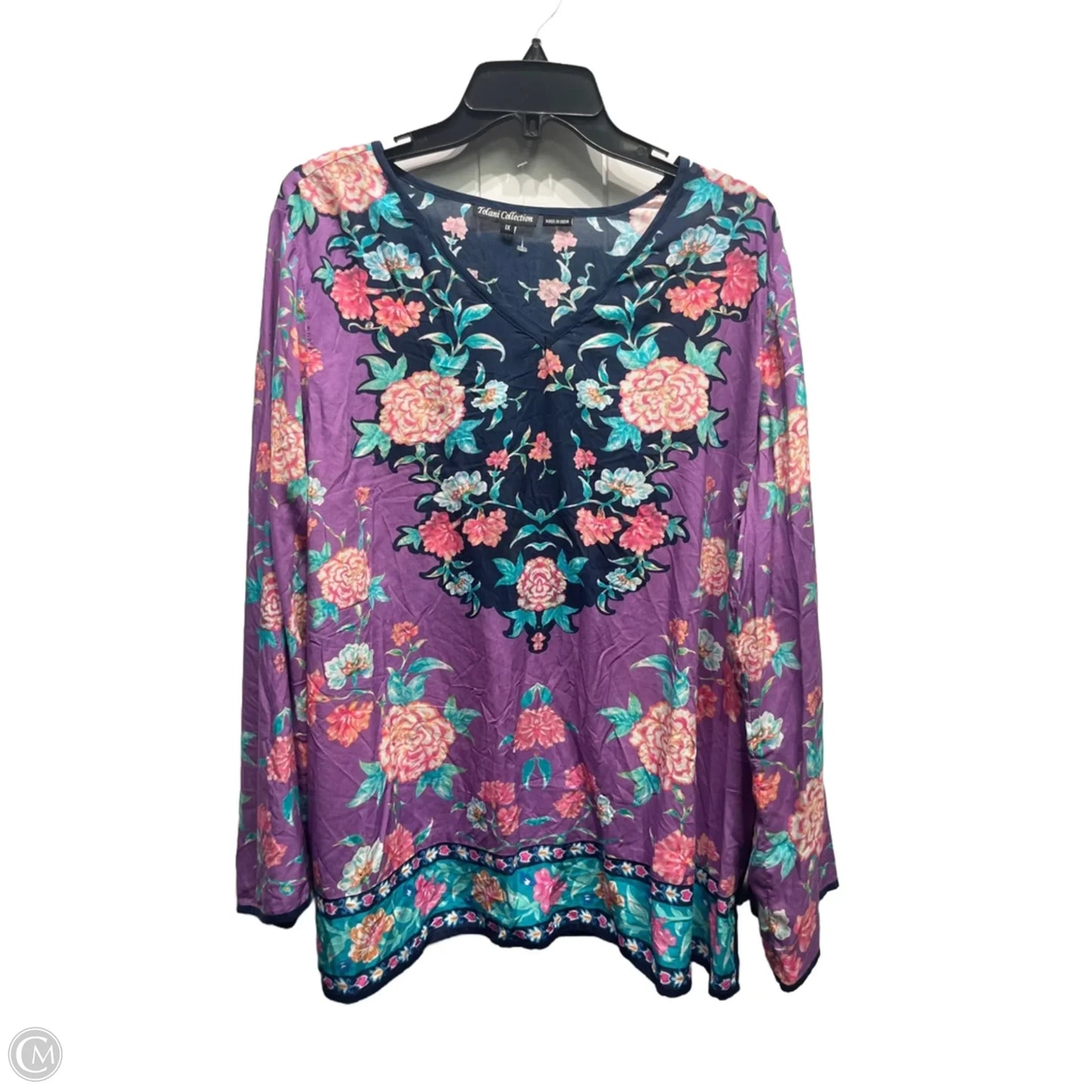 Blouse Long Sleeve By Tolani In Blue & Purple, Size: 1x