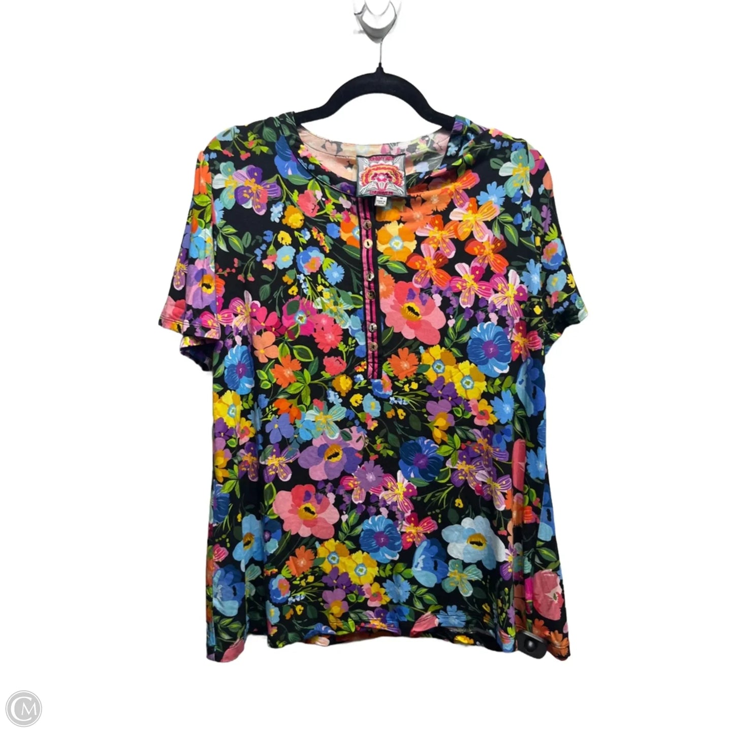 Top Short Sleeve By Johnny Was In Black & Orange, Size: M