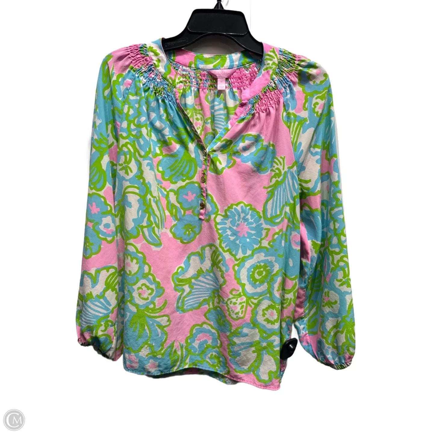 Top Long Sleeve Designer By Lilly Pulitzer In Green & Pink, Size: M