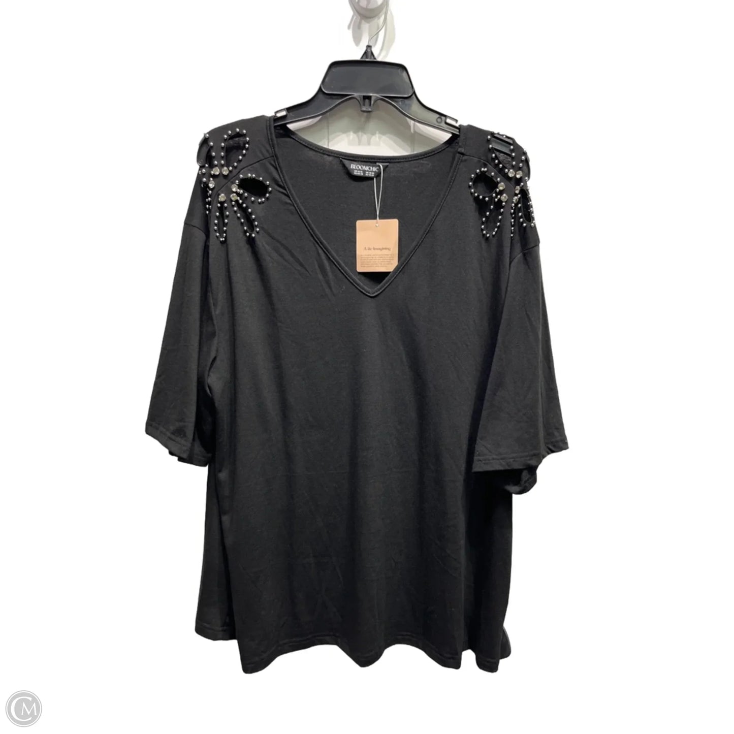 Top Short Sleeve By Bloomchic In Black & Silver, Size: 16