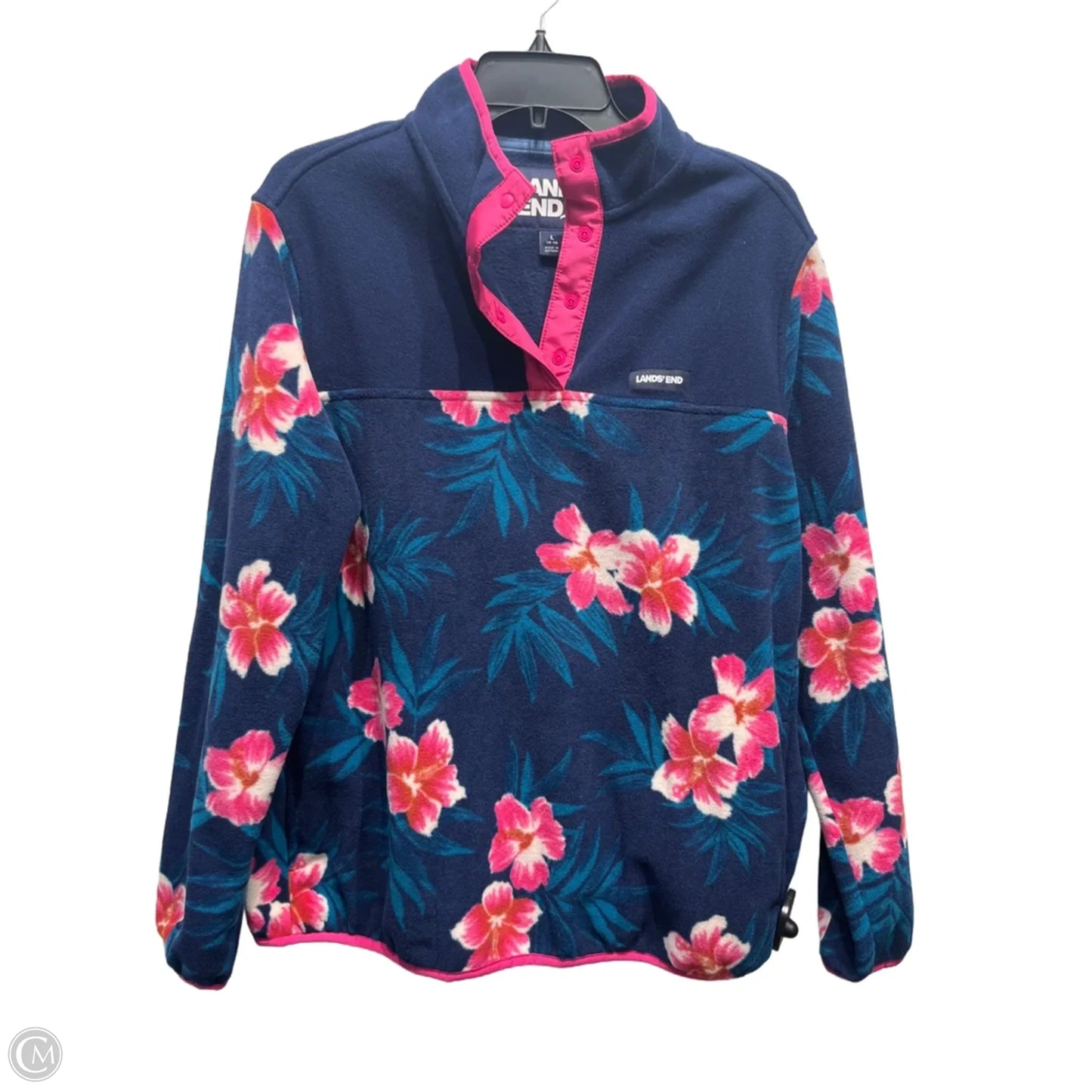 Jacket Fleece By Lands End In Blue & Pink, Size: L