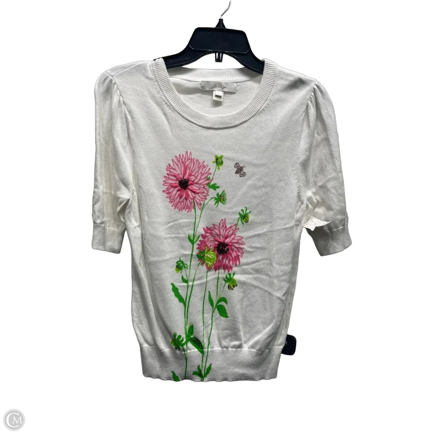 Top Short Sleeve Designer By Lilly Pulitzer In Green & Pink, Size: S