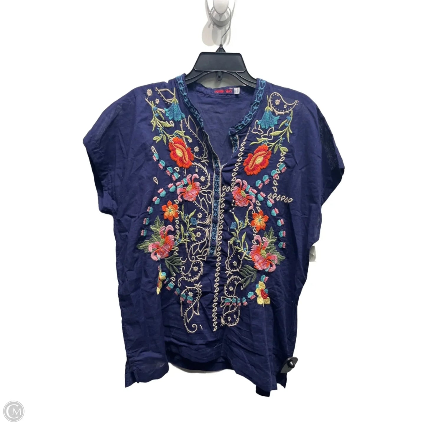 Top Short Sleeve By Johnny Was In Blue & Red, Size: M