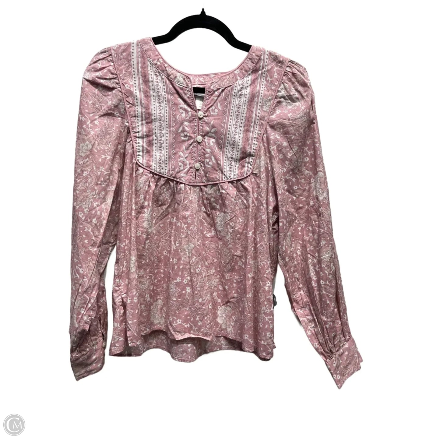 Top Long Sleeve By C And C In Pink & White, Size: S