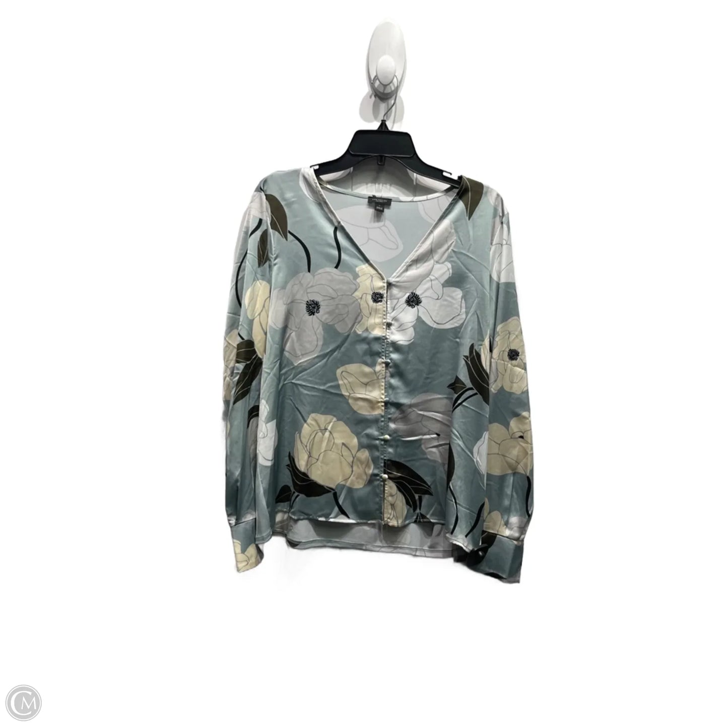 Top Long Sleeve By Ann Taylor In Blue & White, Size: L