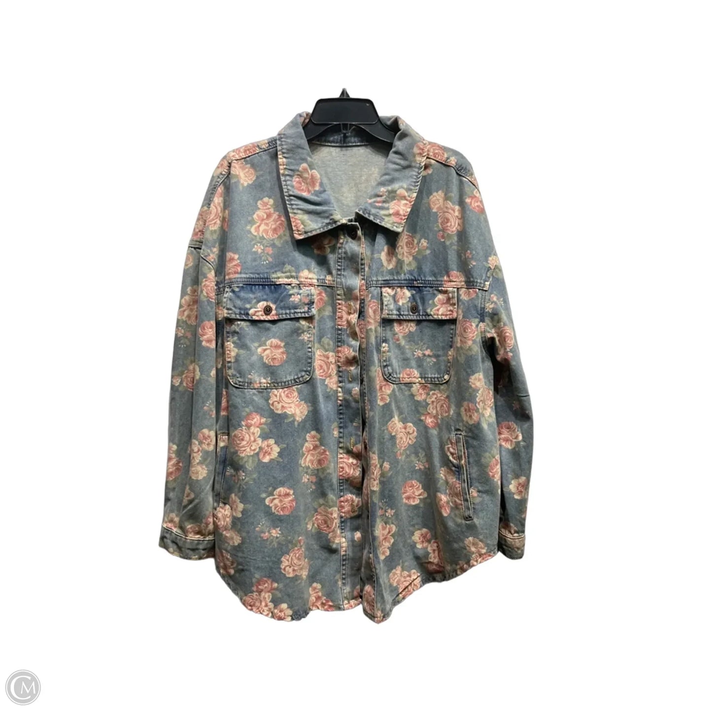 Jacket Denim By Shein In Blue & Pink, Size: 3x