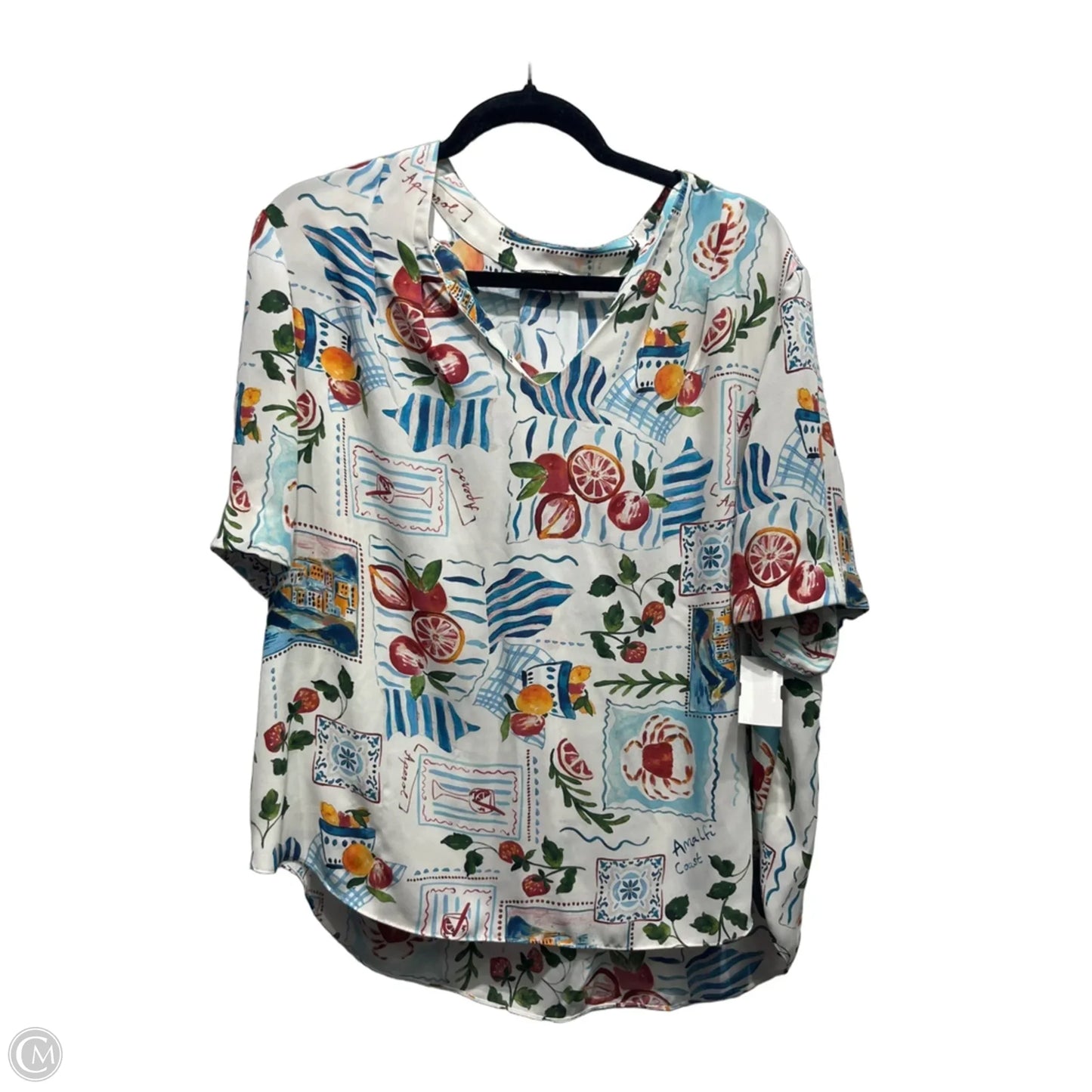 Top Short Sleeve By Not Your Daughters Jeans In Blue & Cream, Size: 1x