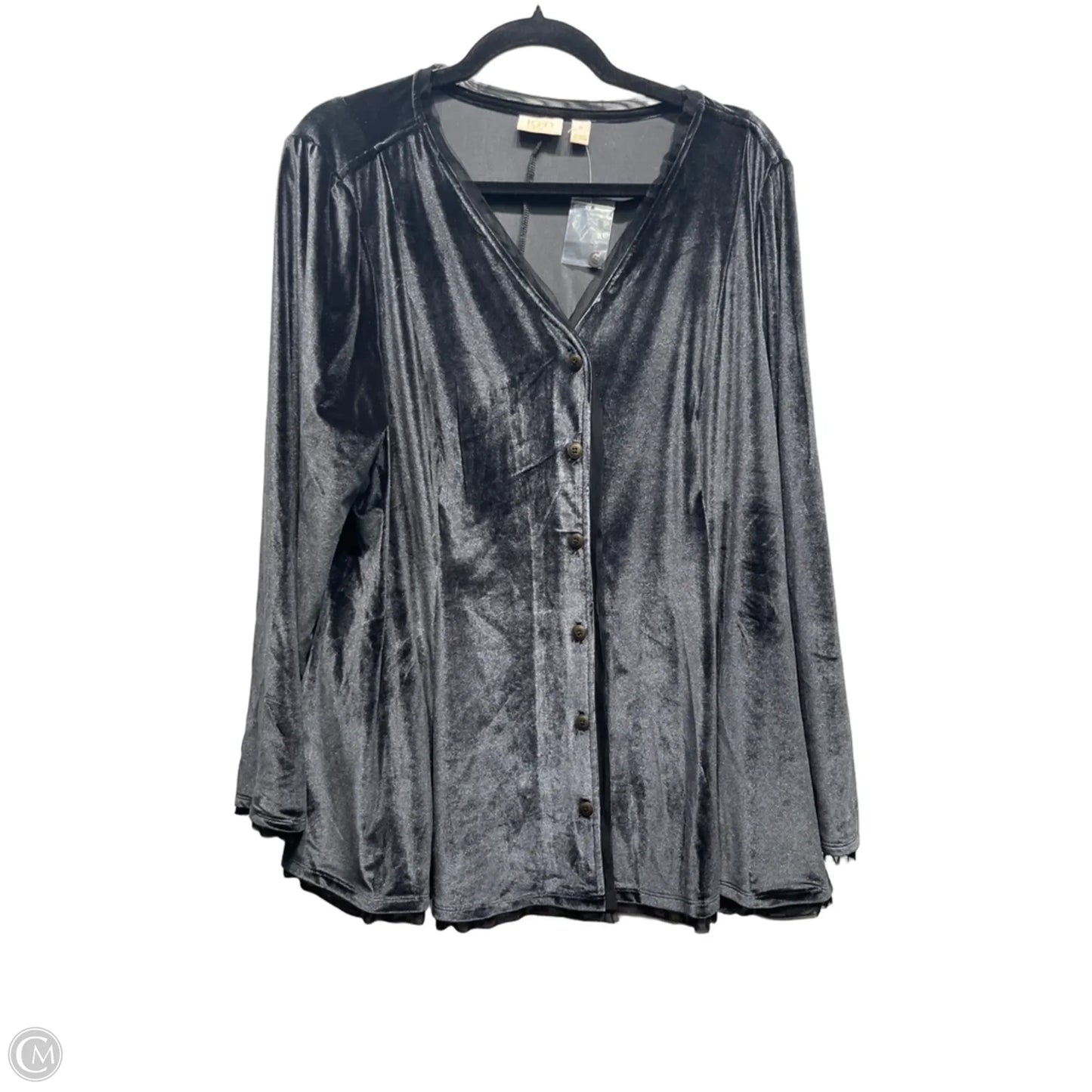 Top Long Sleeve By logo In Grey, Size: 1x