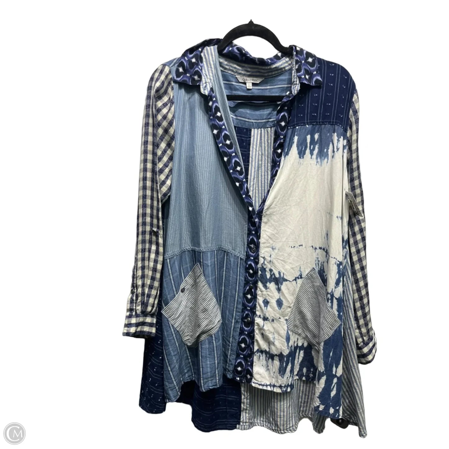 Tunic Long Sleeve By John Mark In Blue & White, Size: L