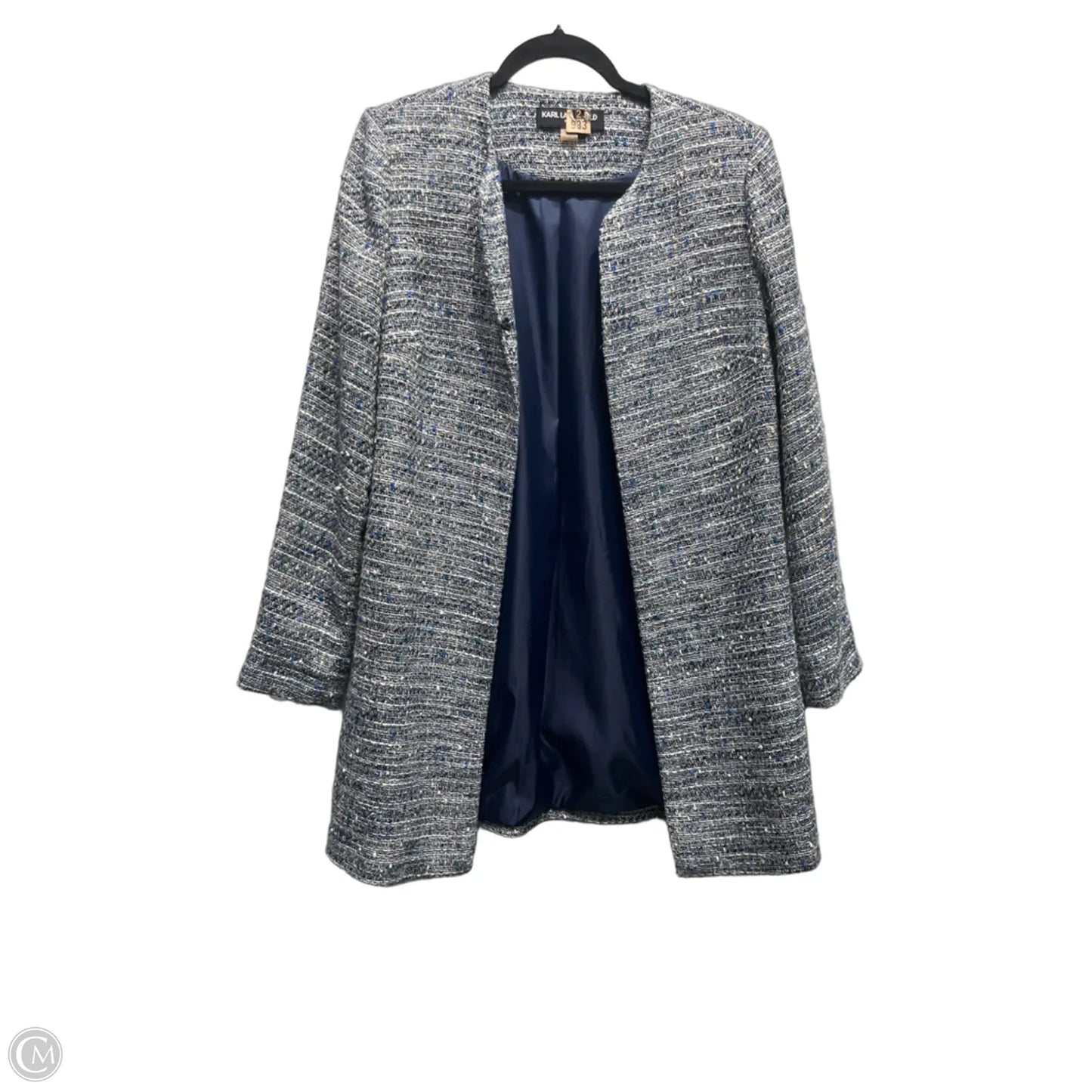 Blazer Designer By Karl Lagerfeld In Blue & White, Size: S
