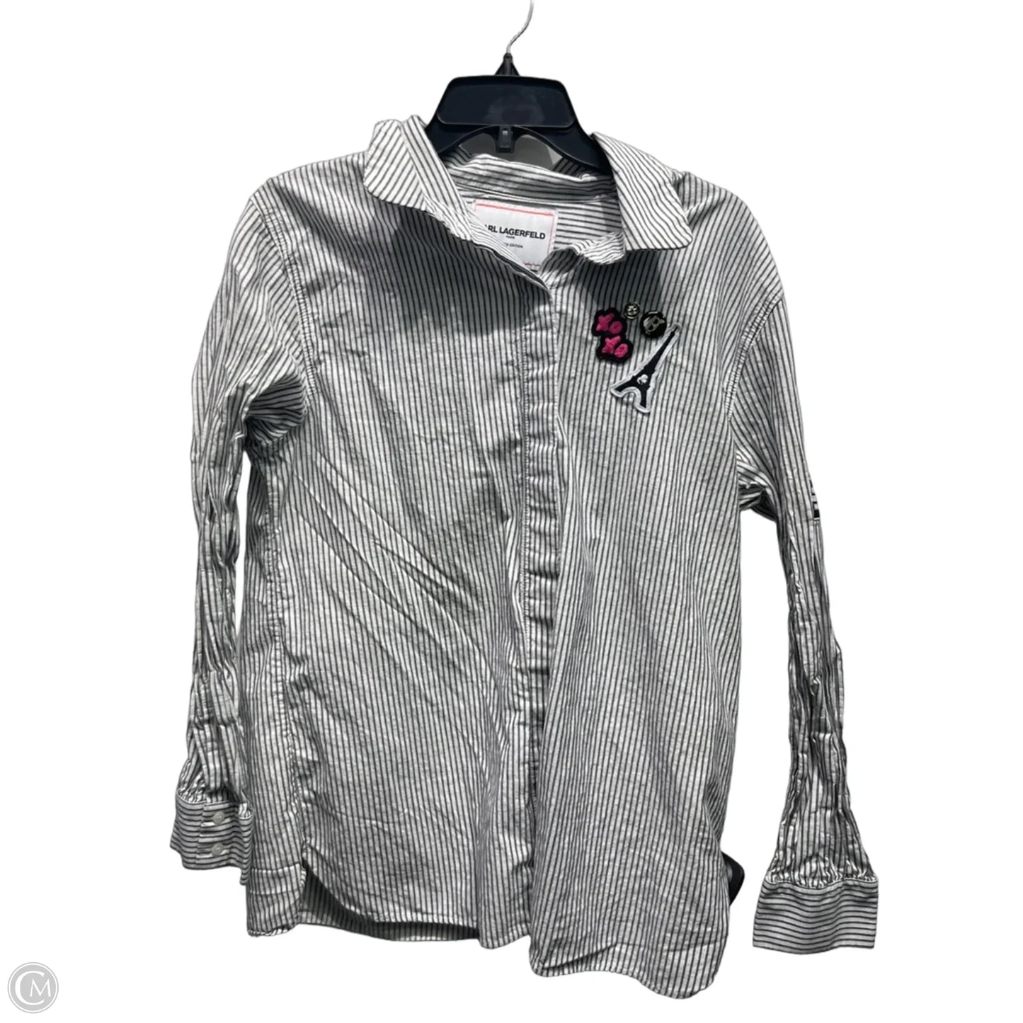 Top Long Sleeve Designer By Karl Lagerfeld In Black & White, Size: L