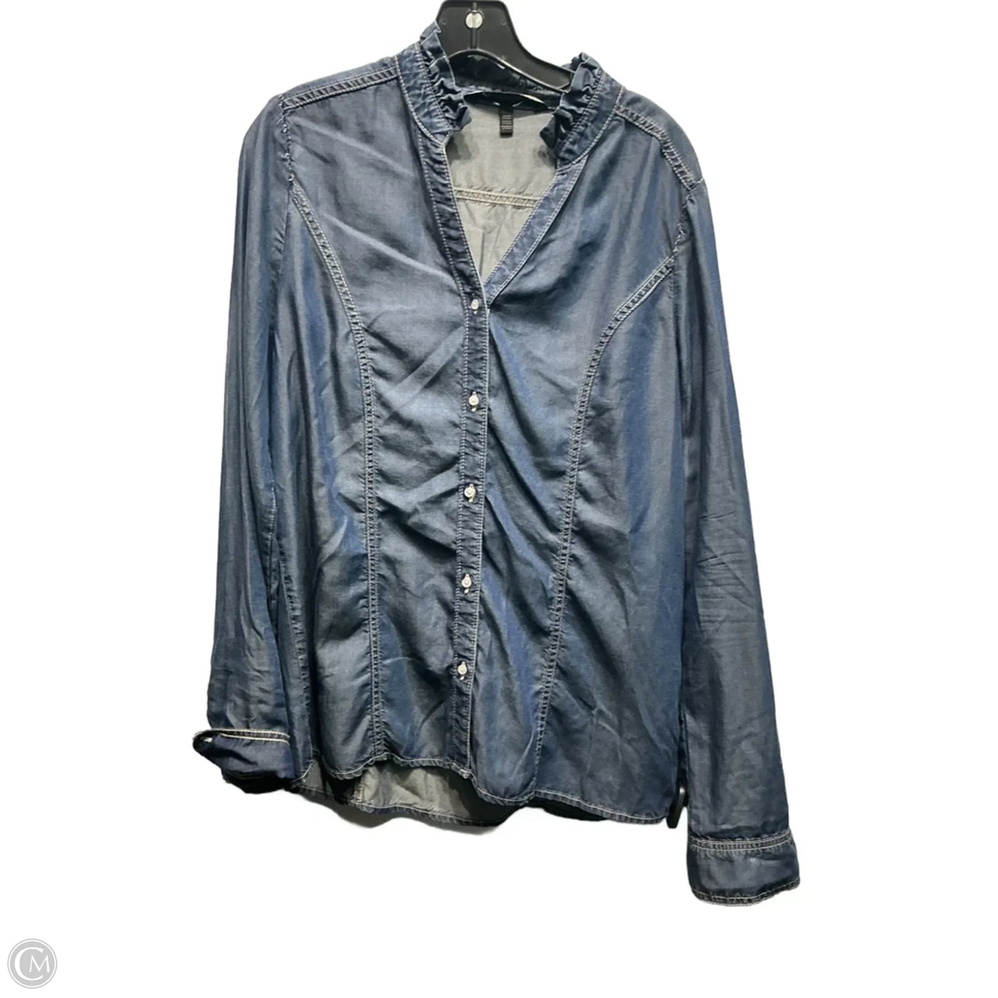 Top Long Sleeve By White House Black Market In Blue Denim, Size: S