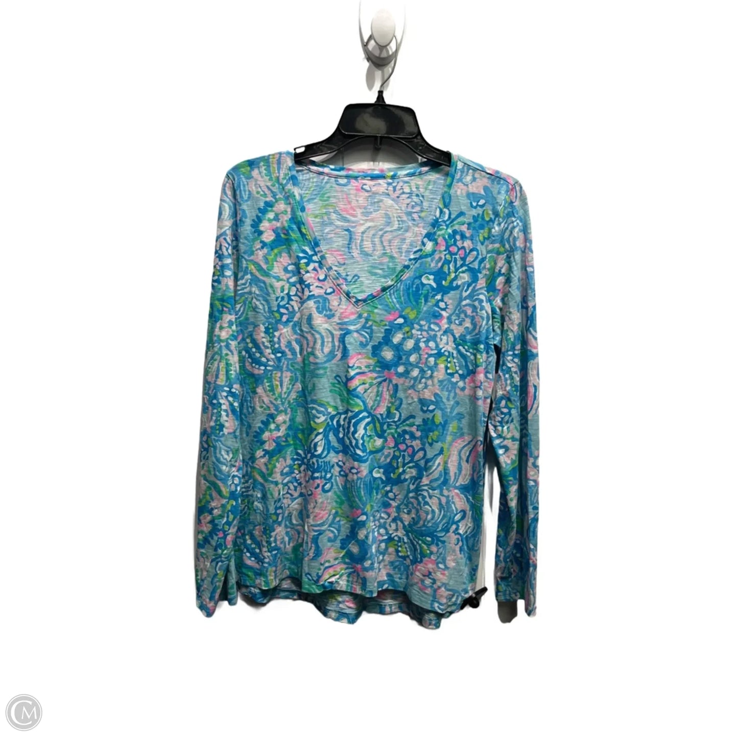 Top Long Sleeve Designer By Lilly Pulitzer In Blue & Pink, Size: M