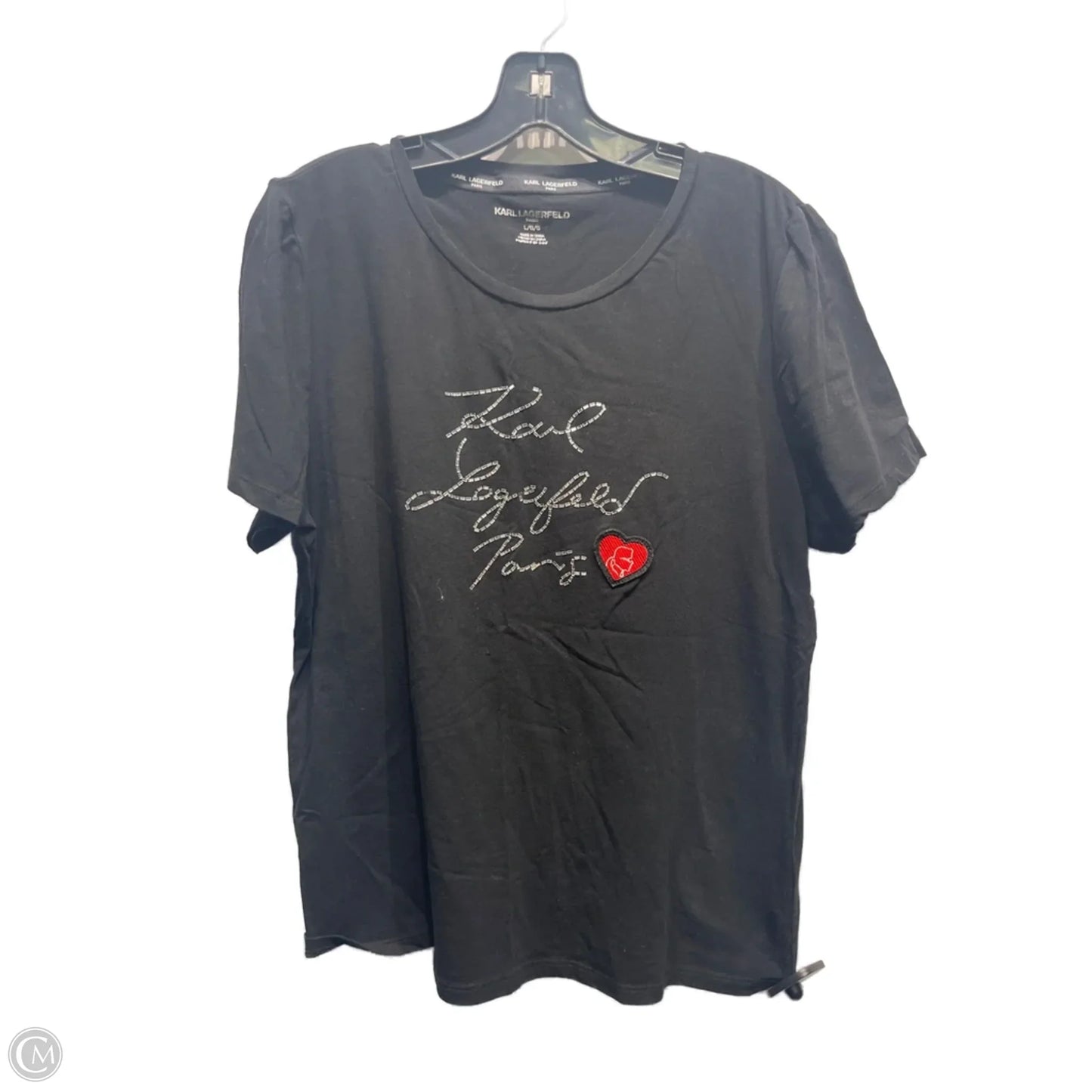 Top Short Sleeve Basic By Karl Lagerfeld In Black & Red, Size: L