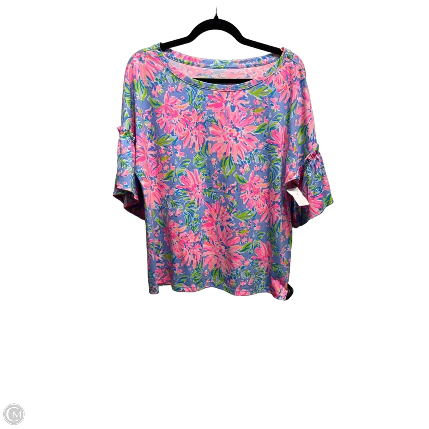Top Short Sleeve Designer By Lilly Pulitzer In Blue & Pink, Size: L