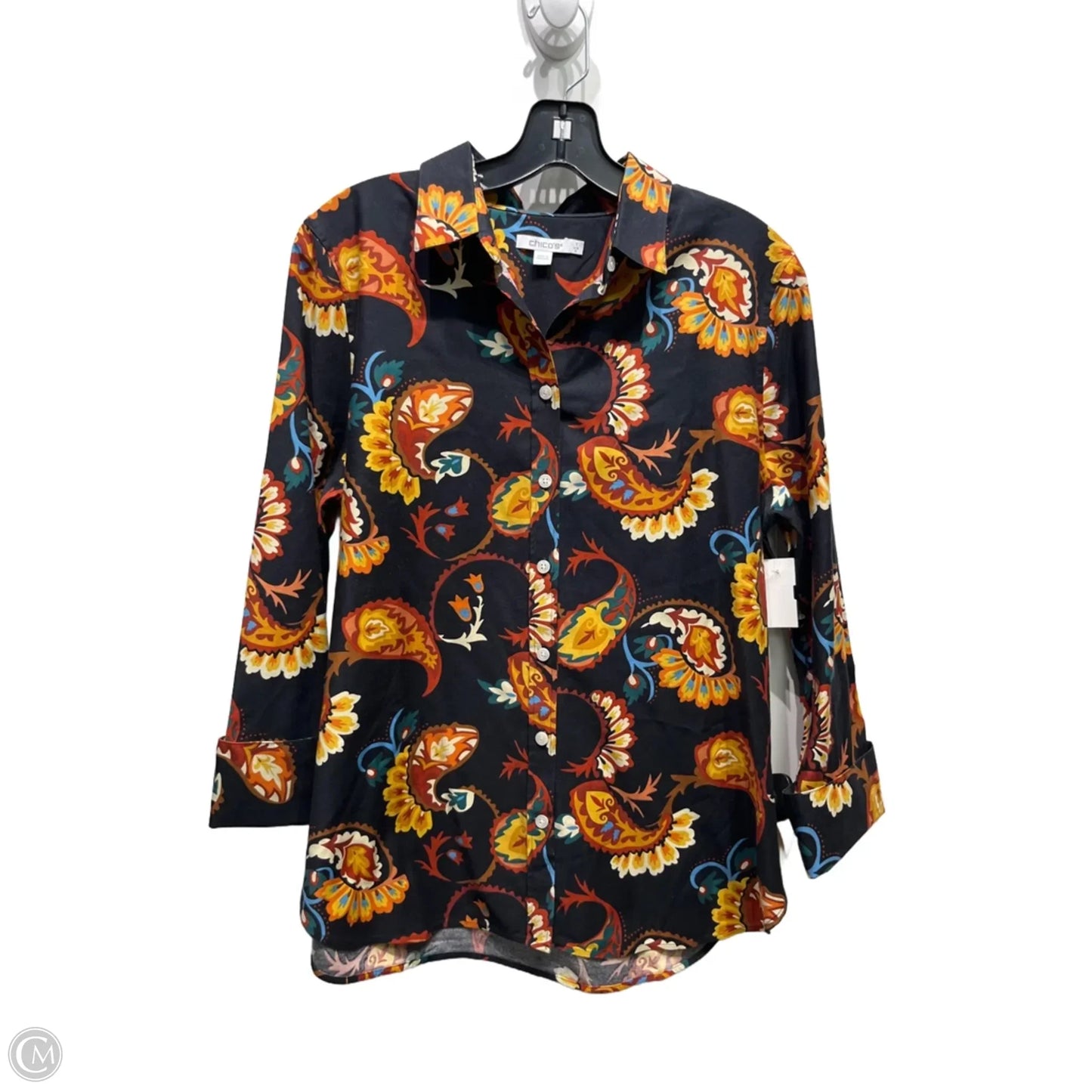 Top Long Sleeve By Chicos In Black & Orange, Size: 8