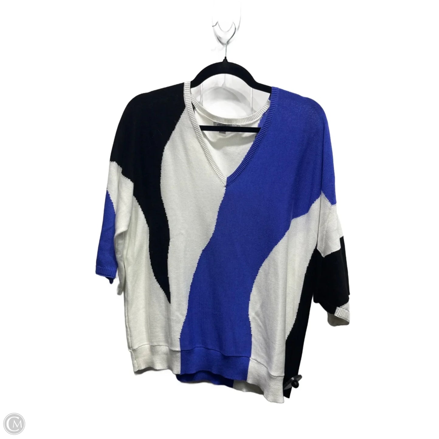 Sweater Short Sleeve By Chicos In Blue & White, Size: M
