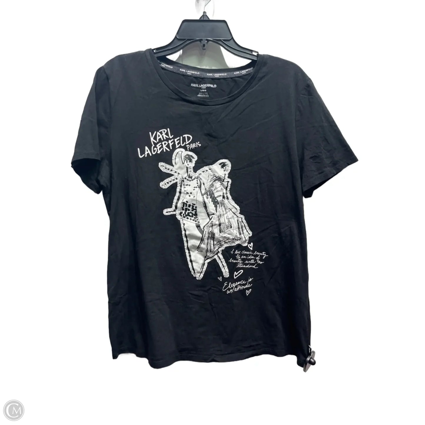 Top Short Sleeve Designer By Karl Lagerfeld In Black & White, Size: L