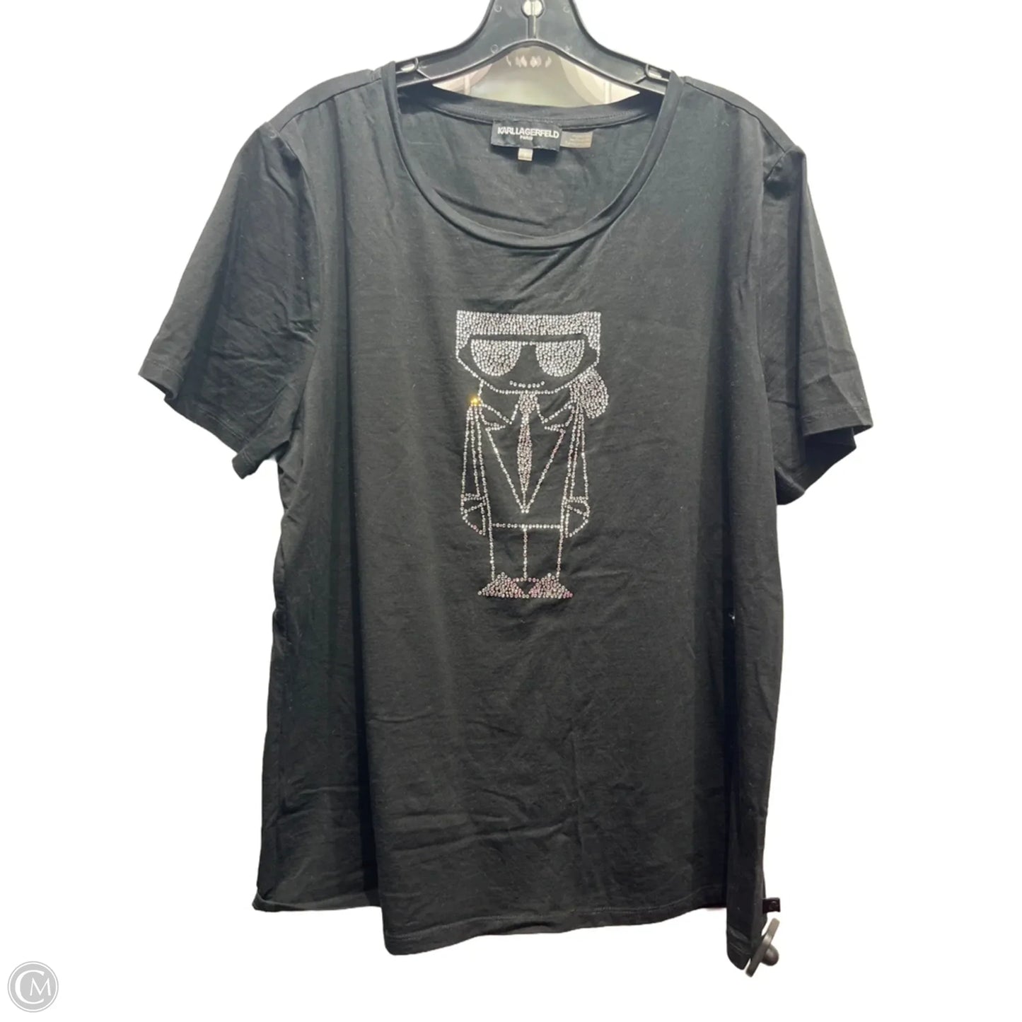 Top Short Sleeve Designer By Karl Lagerfeld In Black & Silver, Size: L