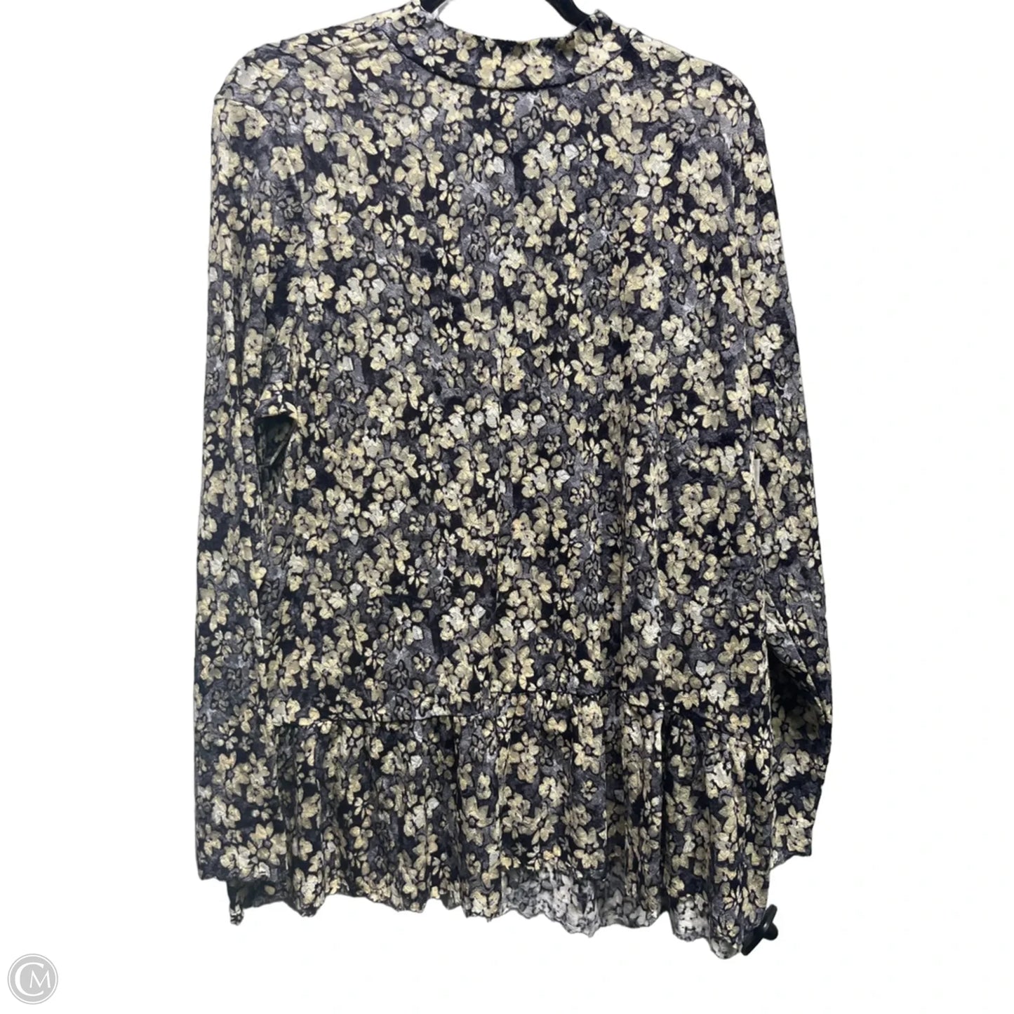 Top Long Sleeve By Logo In Grey & Tan, Size: 1x