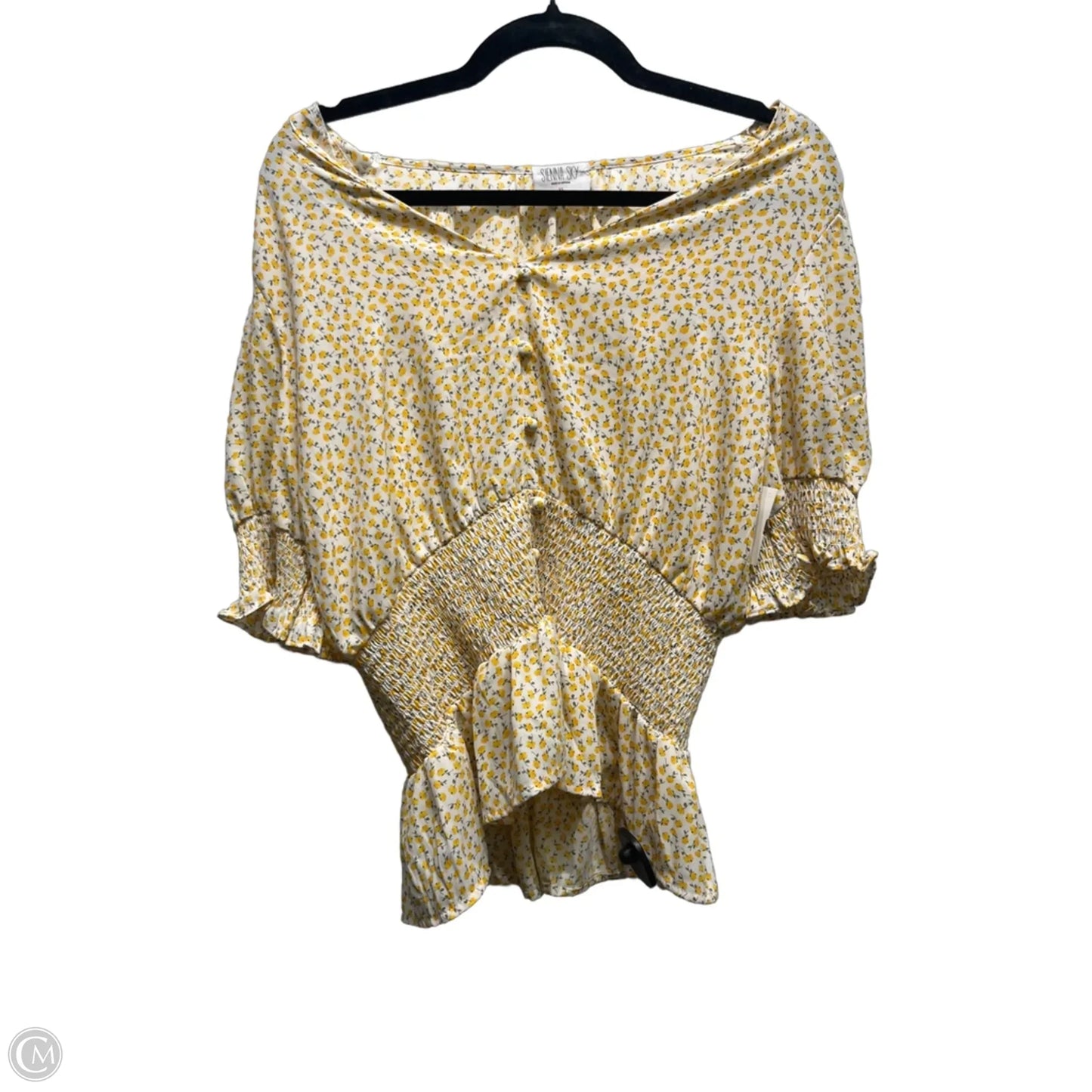 Top Short Sleeve By Sienna Sky In White & Yellow, Size: Xl