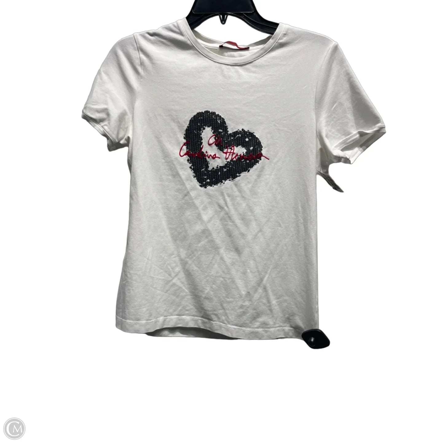 Top Short Sleeve Designer By Carolina Herrera In Grey & White, Size: S