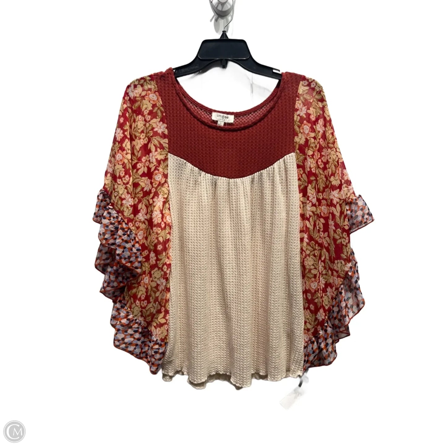 Top Short Sleeve By Umgee In Cream & Red, Size: S