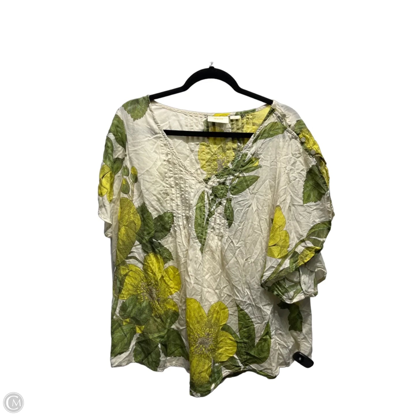 Top Short Sleeve By Maeve In Cream & Green, Size: 12
