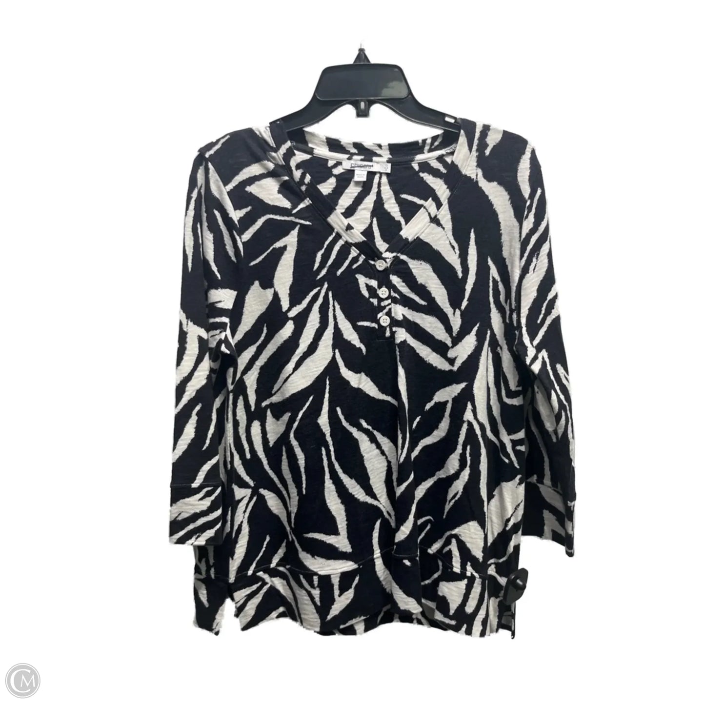 Top Long Sleeve By Chicos In Black & White, Size: S