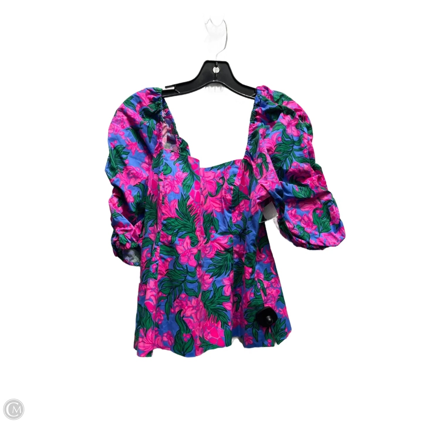 Top Short Sleeve Designer By Lilly Pulitzer In Green & Pink, Size: L