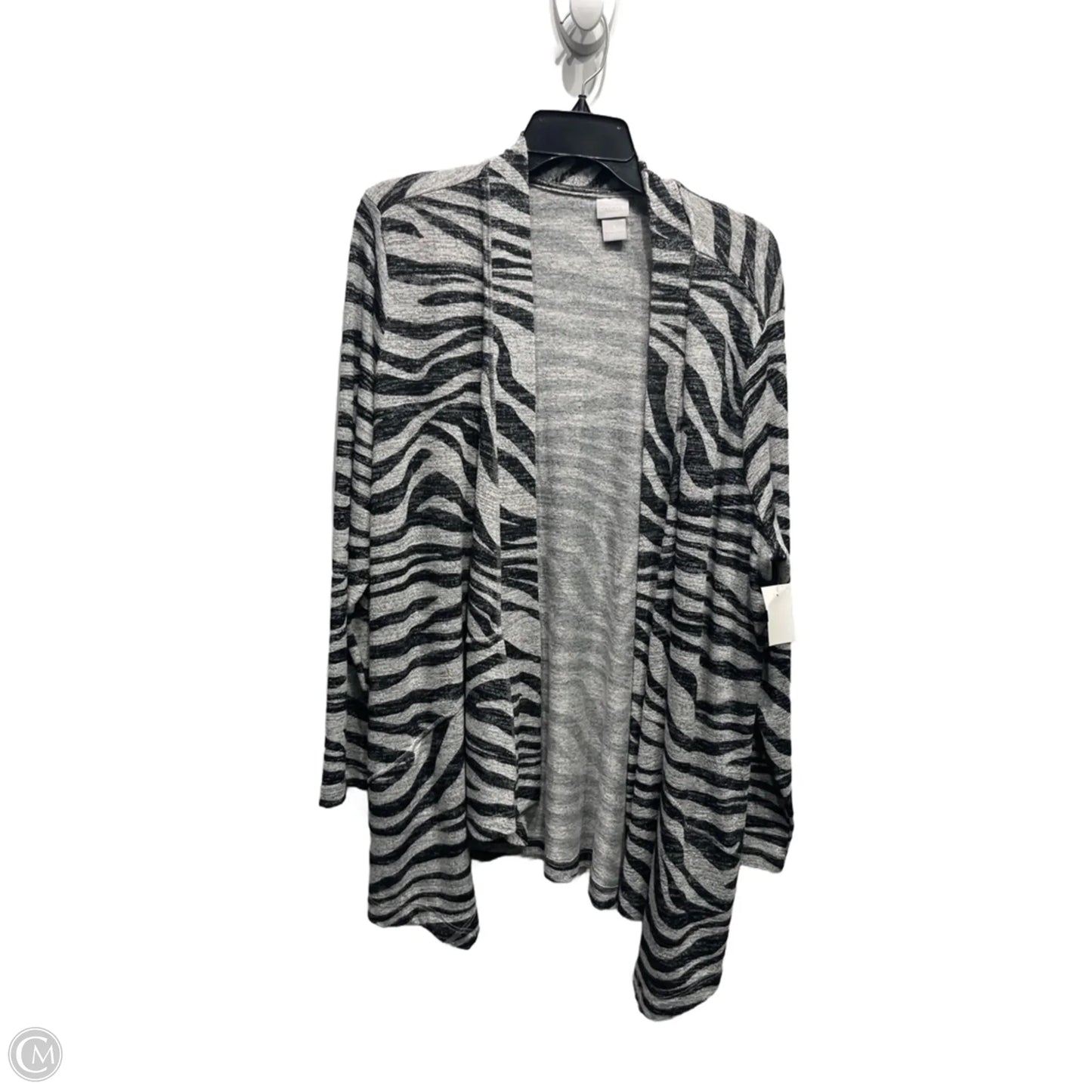 Sweater Cardigan By Chicos In Black & Grey, Size: Xl