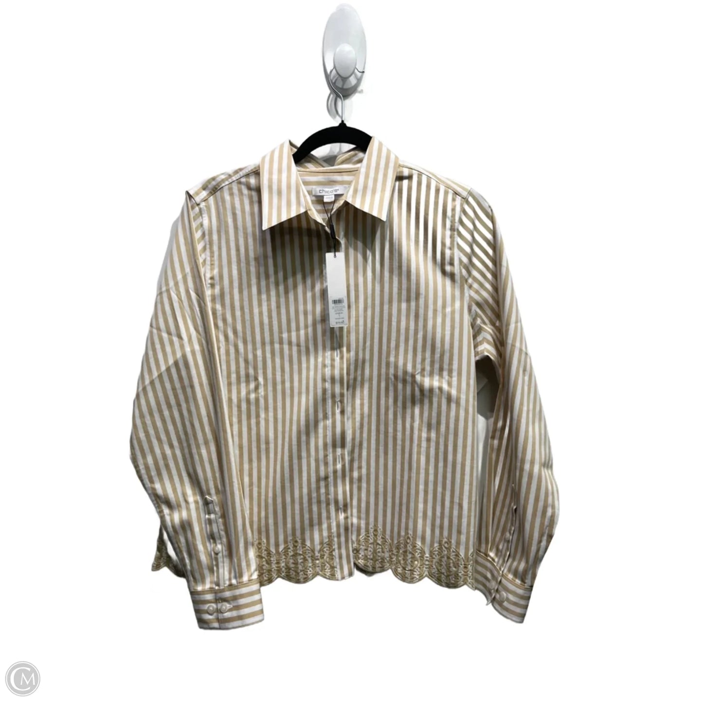 Top Long Sleeve By Chicos In Brown & White, Size: M