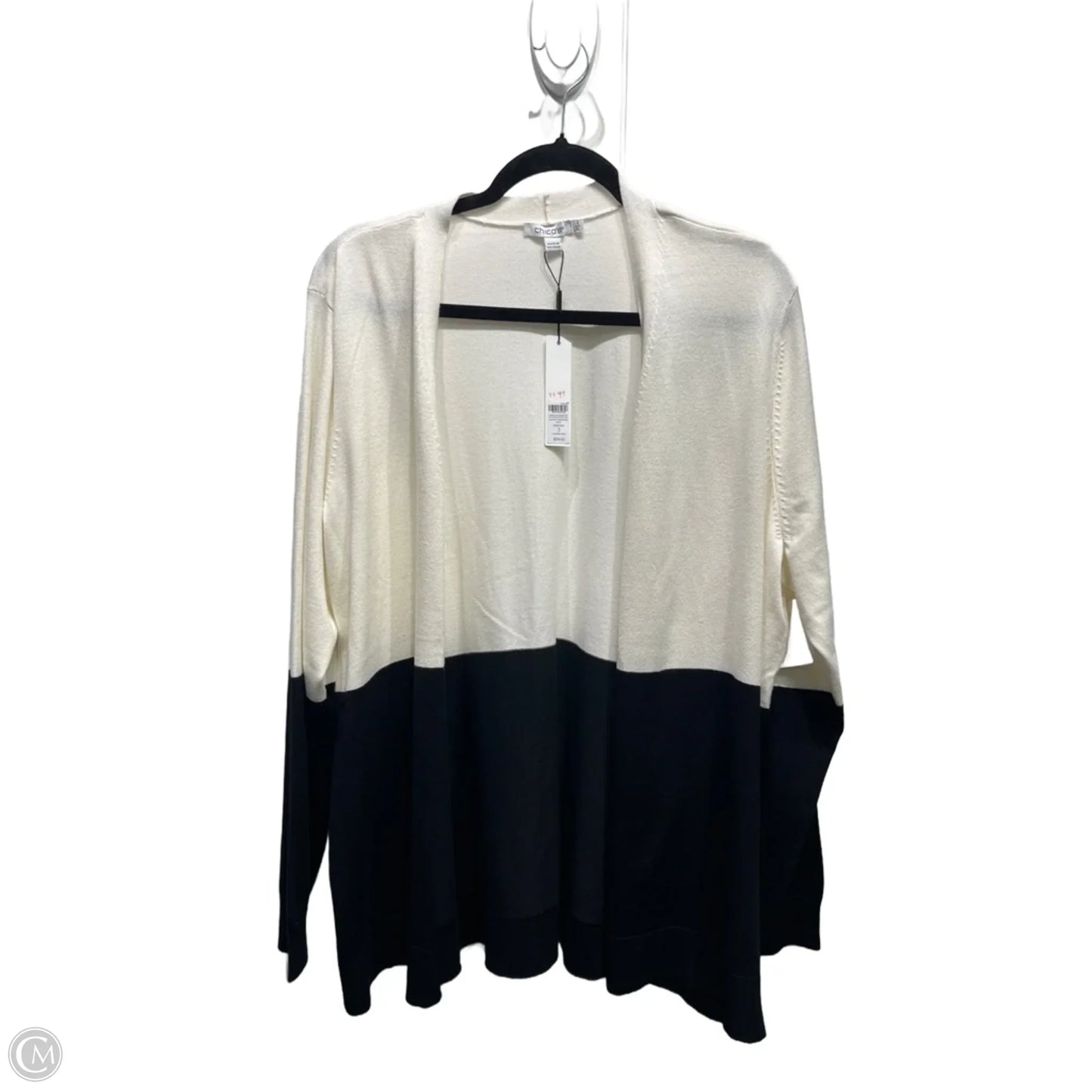 Sweater Cardigan By Chicos In Black & White, Size: Xl