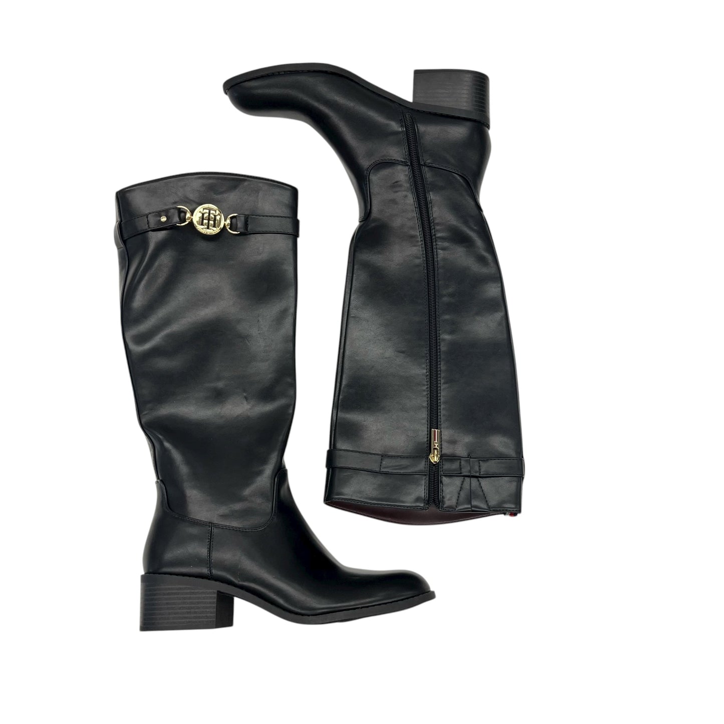 Boots Knee Heels By Tommy Hilfiger In Black, Size:9