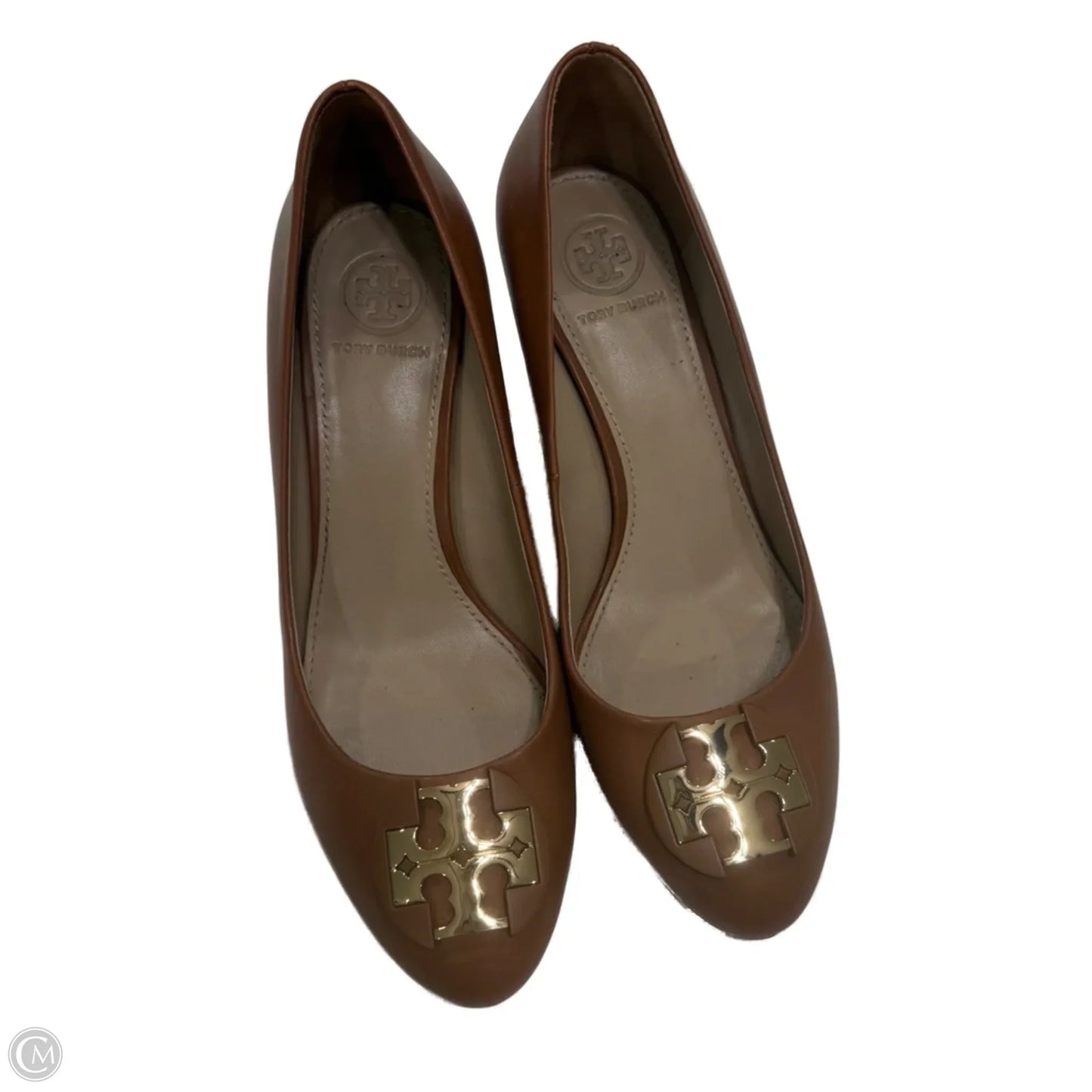 Shoes Designer By Tory Burch In Brown & Gold, Size: 6.5