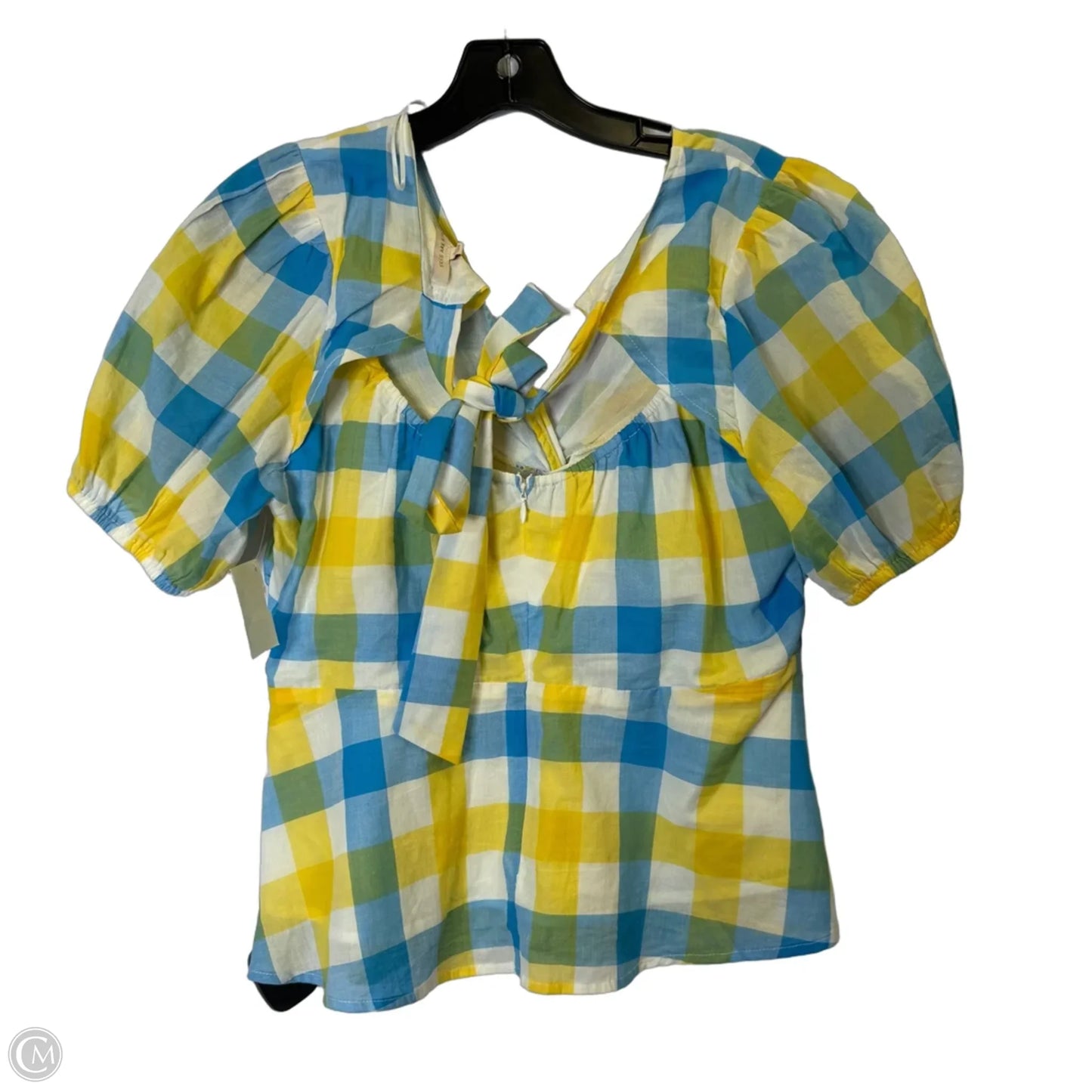 Top Short Sleeve By Skies Are Blue In Blue & Yellow, Size: L