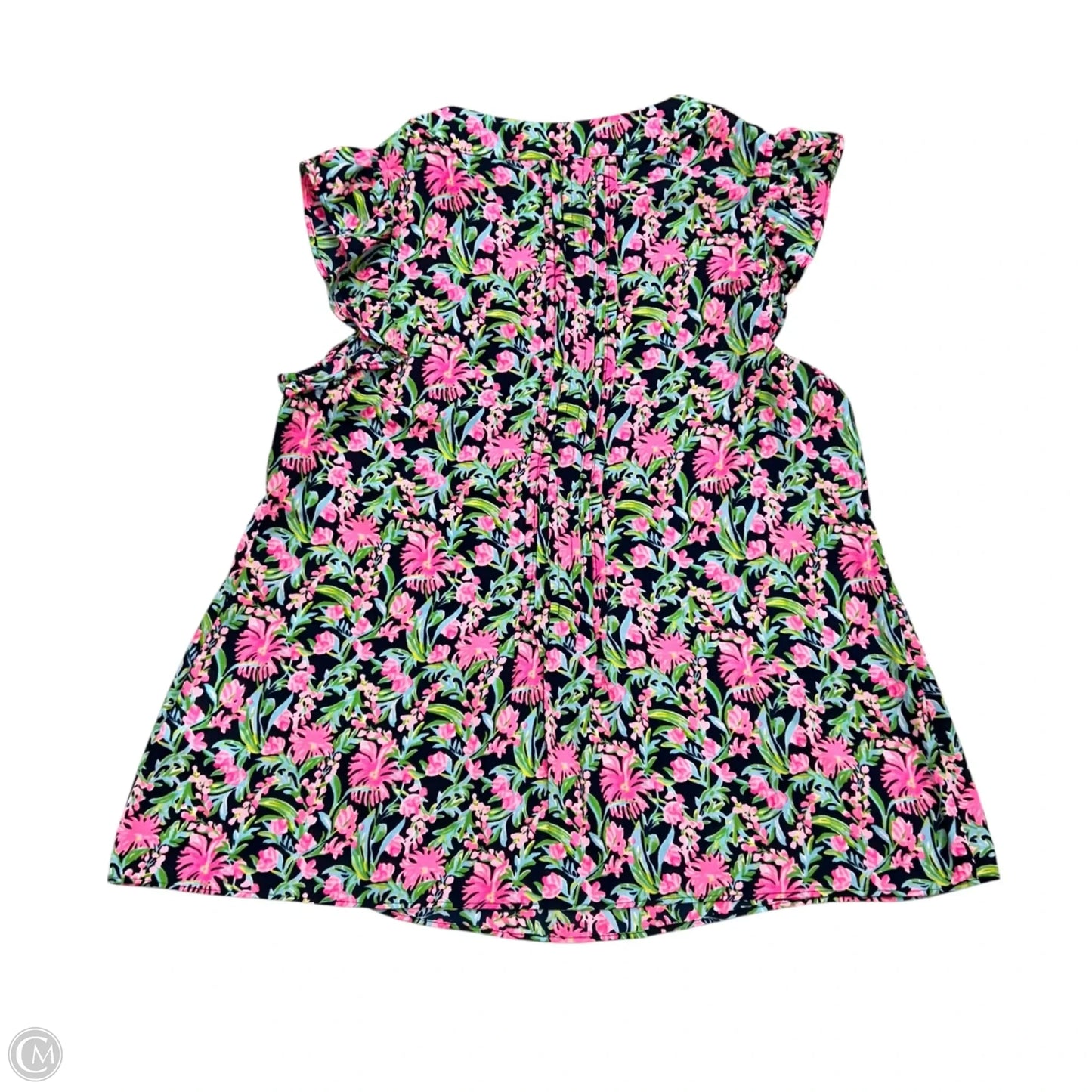 Top Short Sleeve Designer By Lilly Pulitzer In Green & Pink, Size: S