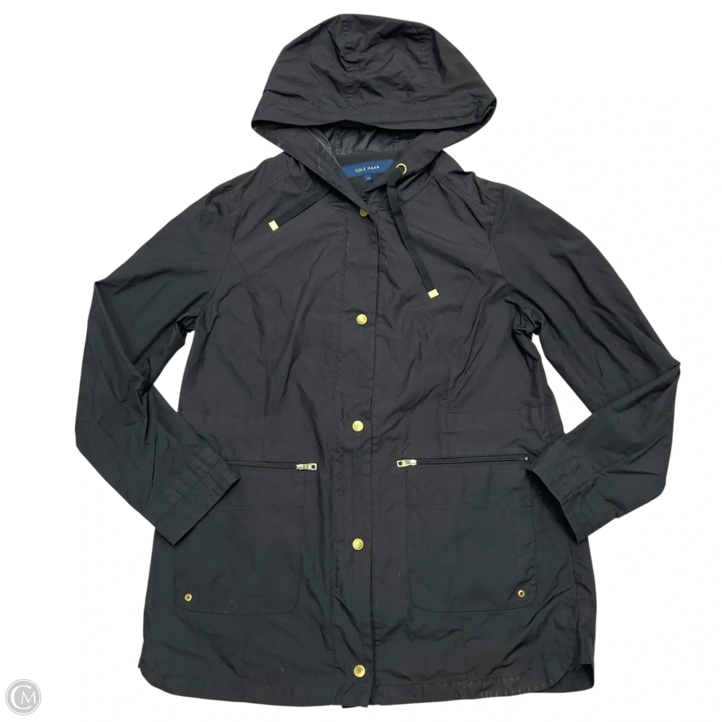 Jacket Windbreaker By Cole-haan In Black & Gold, Size: L