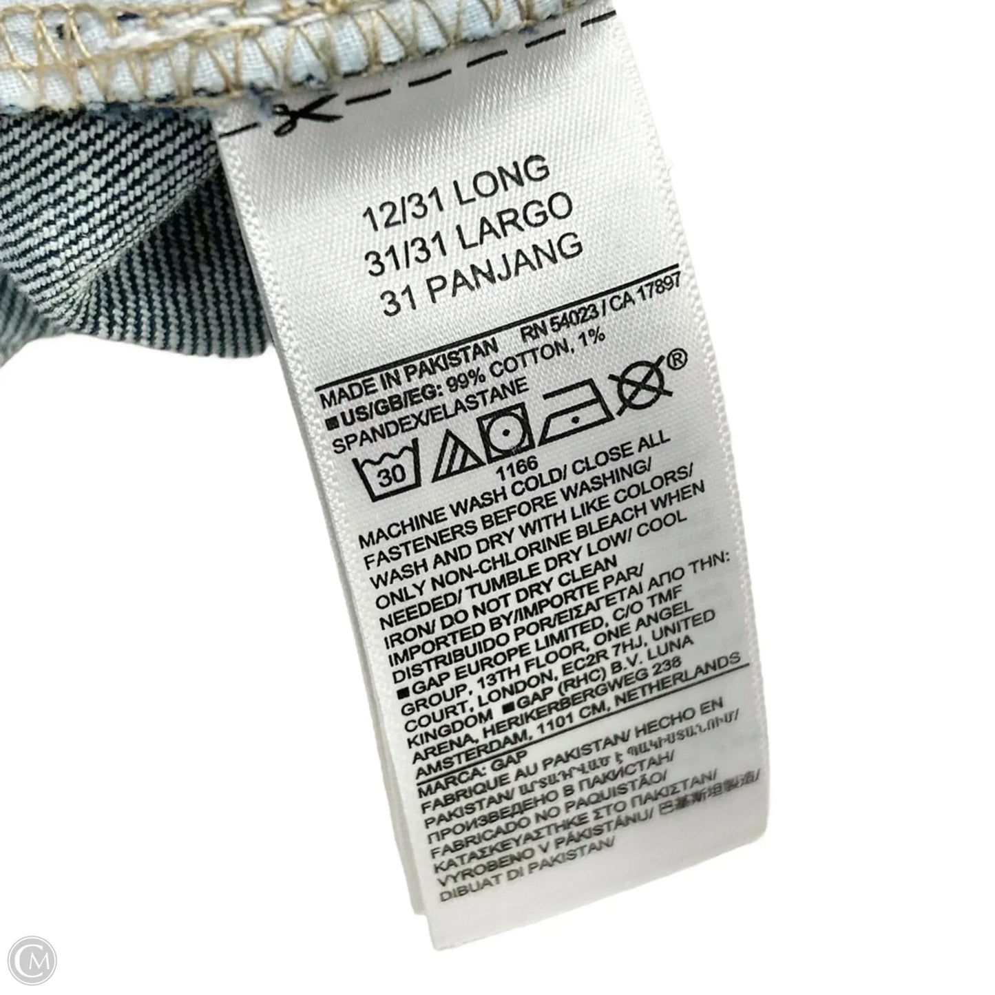 Jeans Straight By Gap In Blue Denim, Size: 12l