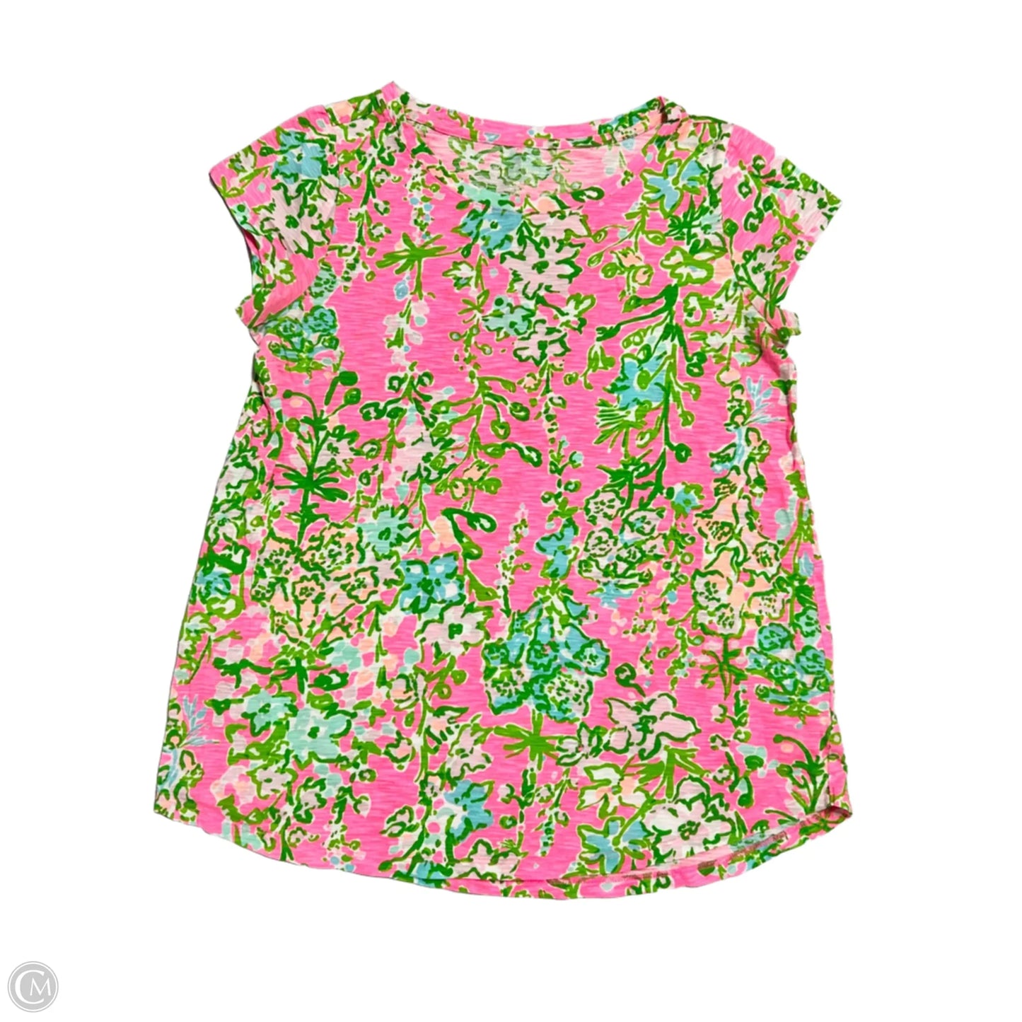 Top Short Sleeve Designer By Lilly Pulitzer In Green & Pink, Size: S