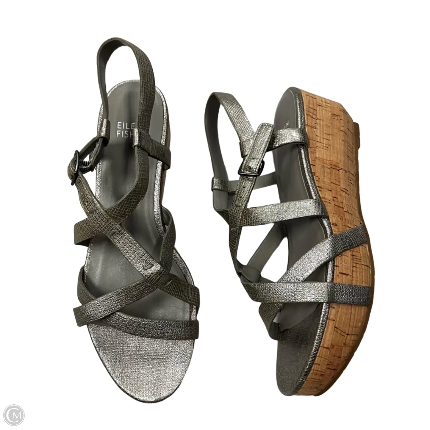 Sandals Heels Wedge By Eileen Fisher In Silver, Size: 7
